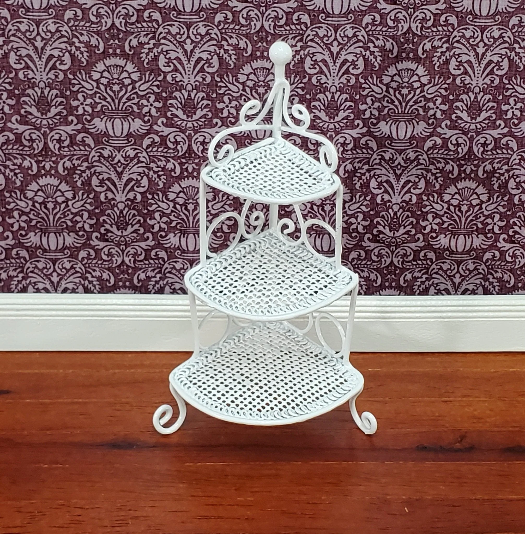 Dollhouse Corner Shelf Plant Stand White Metal 1:12 Scale Miniature or Fairy Garden - Image 3