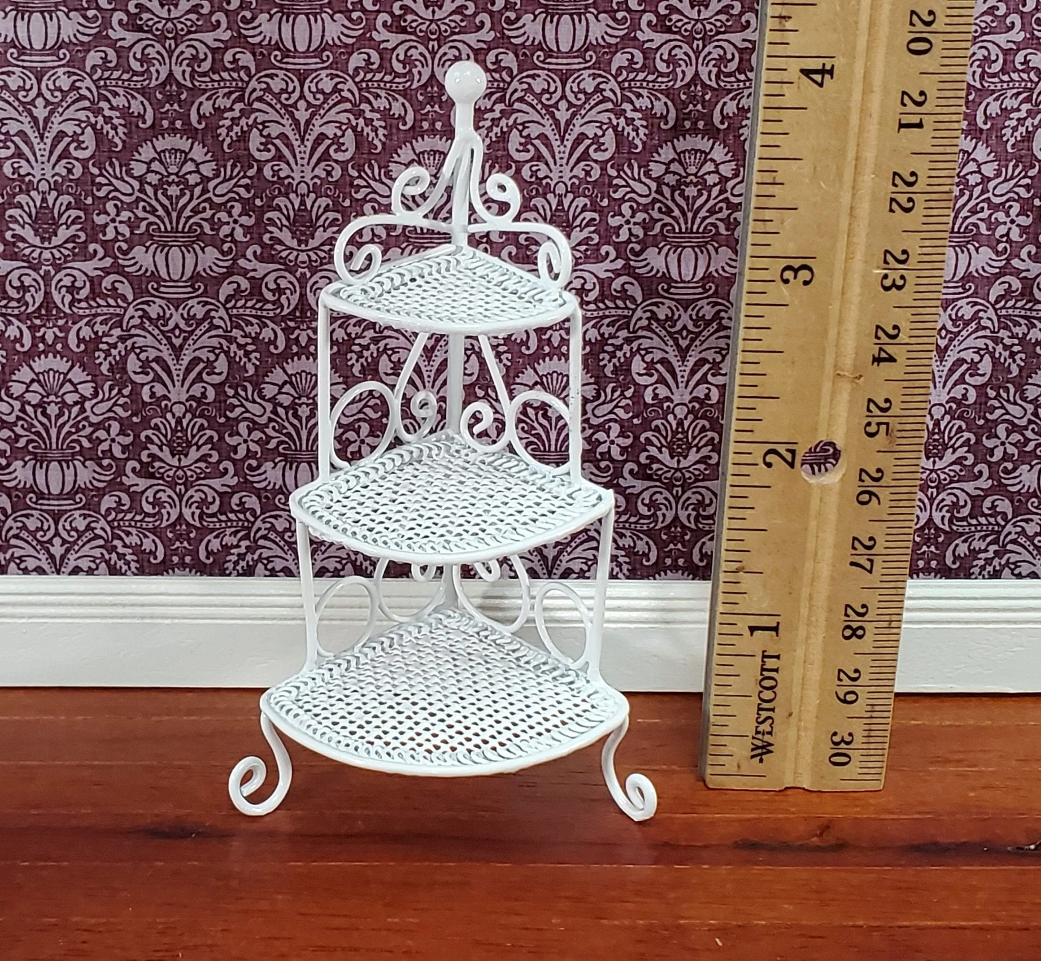 Dollhouse Corner Shelf Plant Stand White Metal 1:12 Scale Miniature or Fairy Garden - Image 4