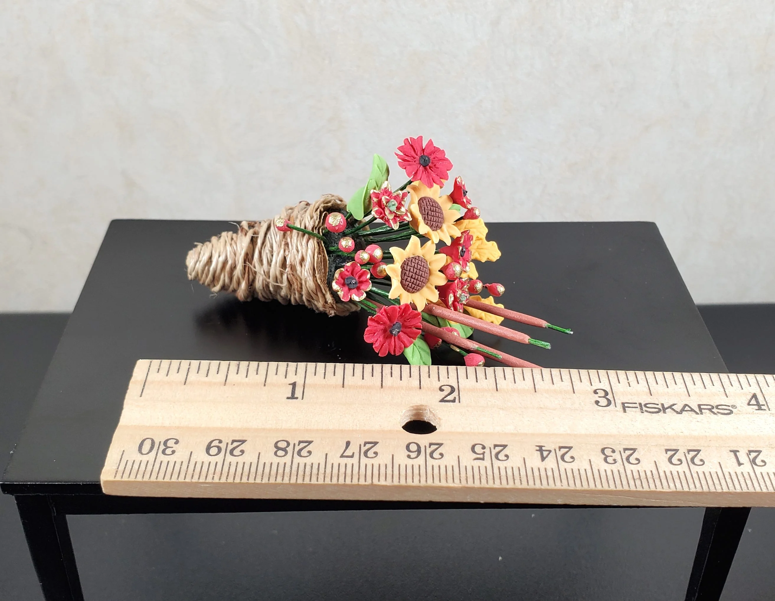Dollhouse Cornucopia Red & Yellow Floral Arrangement in 1:12 Scale Miniature - Image 2