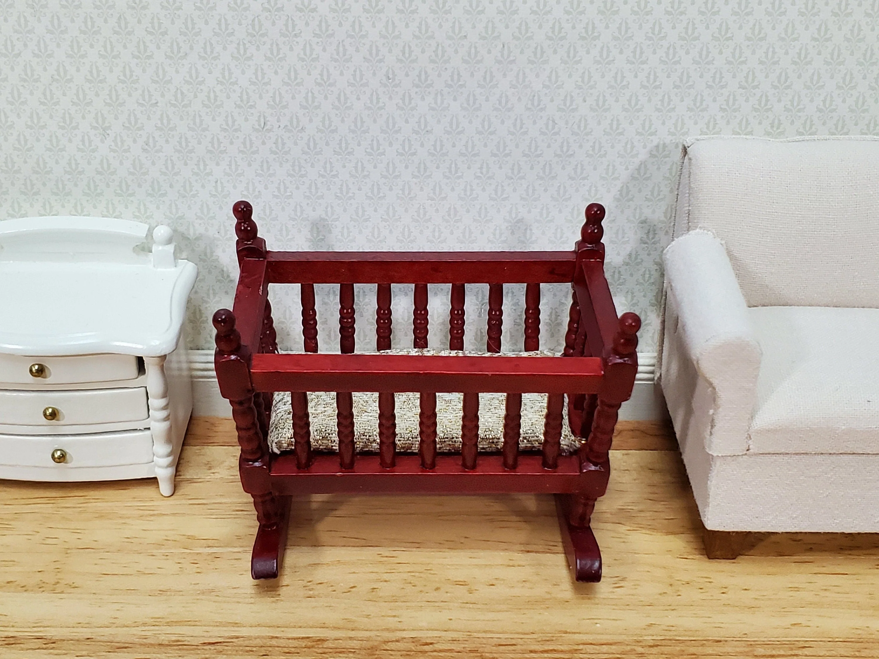 Dollhouse Cradle Crib for Nursery Wood Mahogany Finish 1:12 Scale Miniature Furniture - Image 4