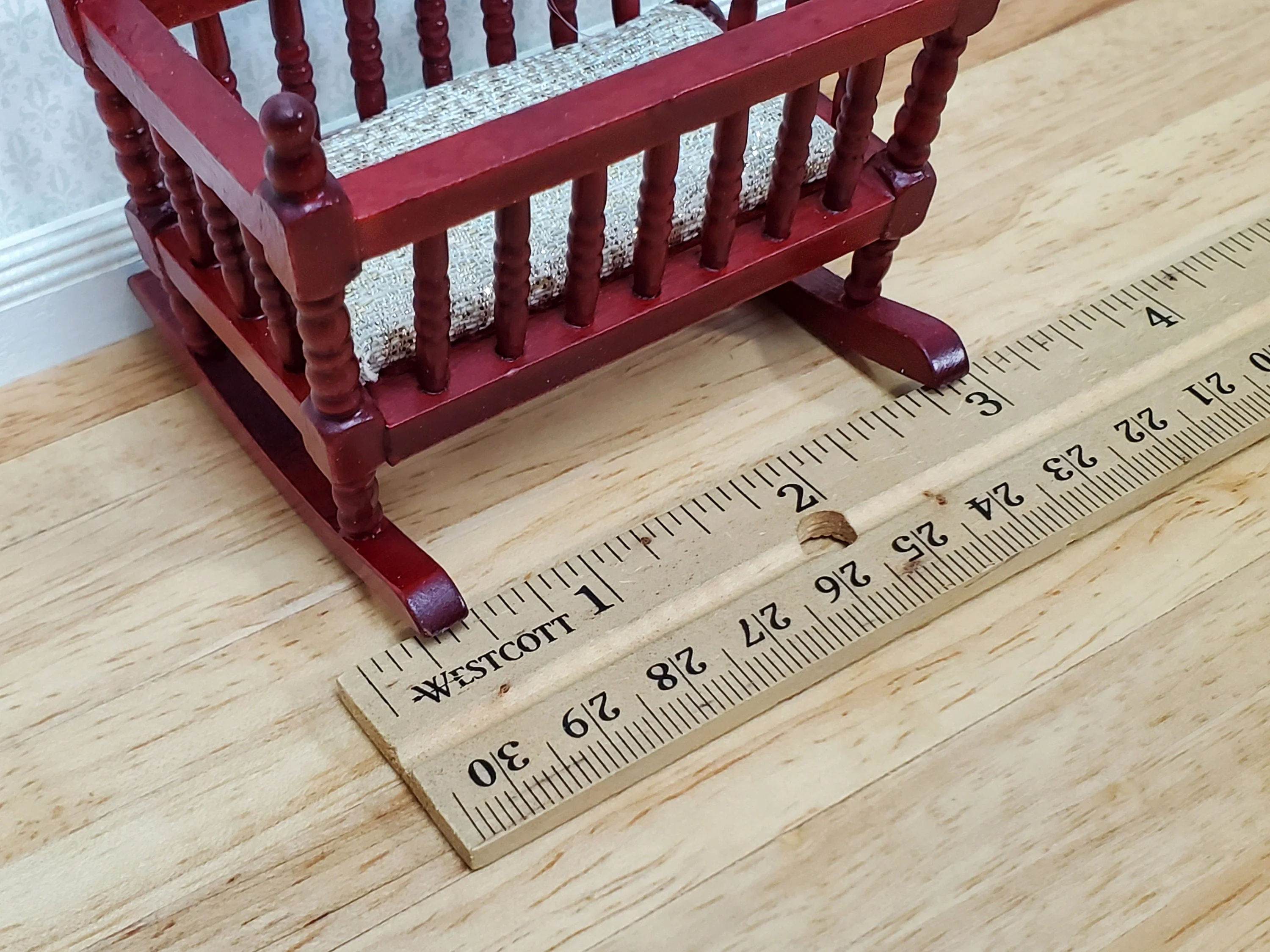 Dollhouse Cradle Crib for Nursery Wood Mahogany Finish 1:12 Scale Miniature Furniture - Image 6