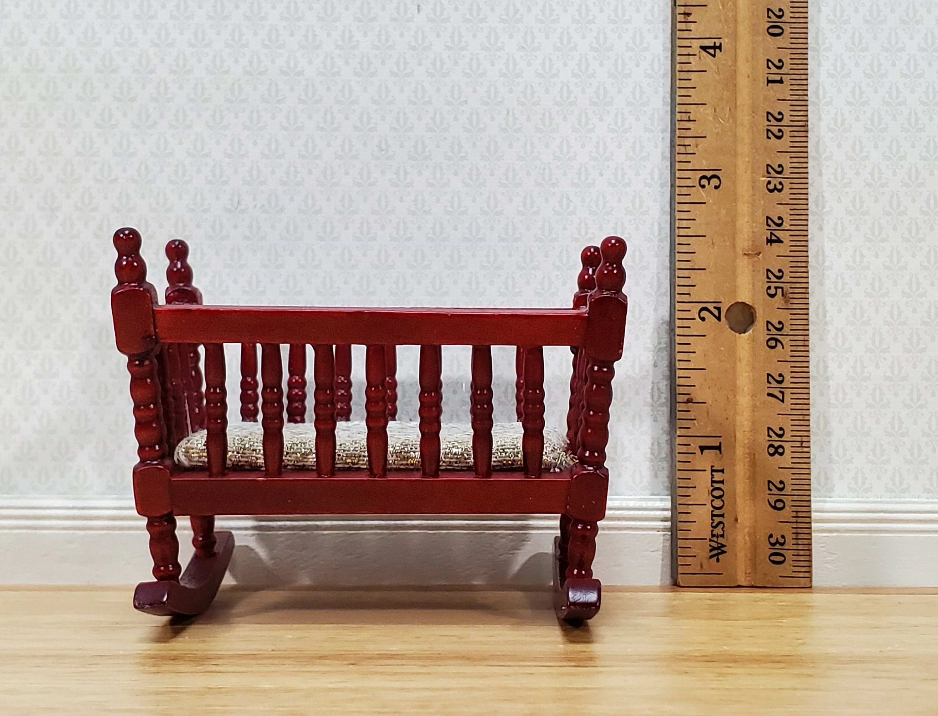 Dollhouse Cradle Crib for Nursery Wood Mahogany Finish 1:12 Scale Miniature Furniture - Image 7