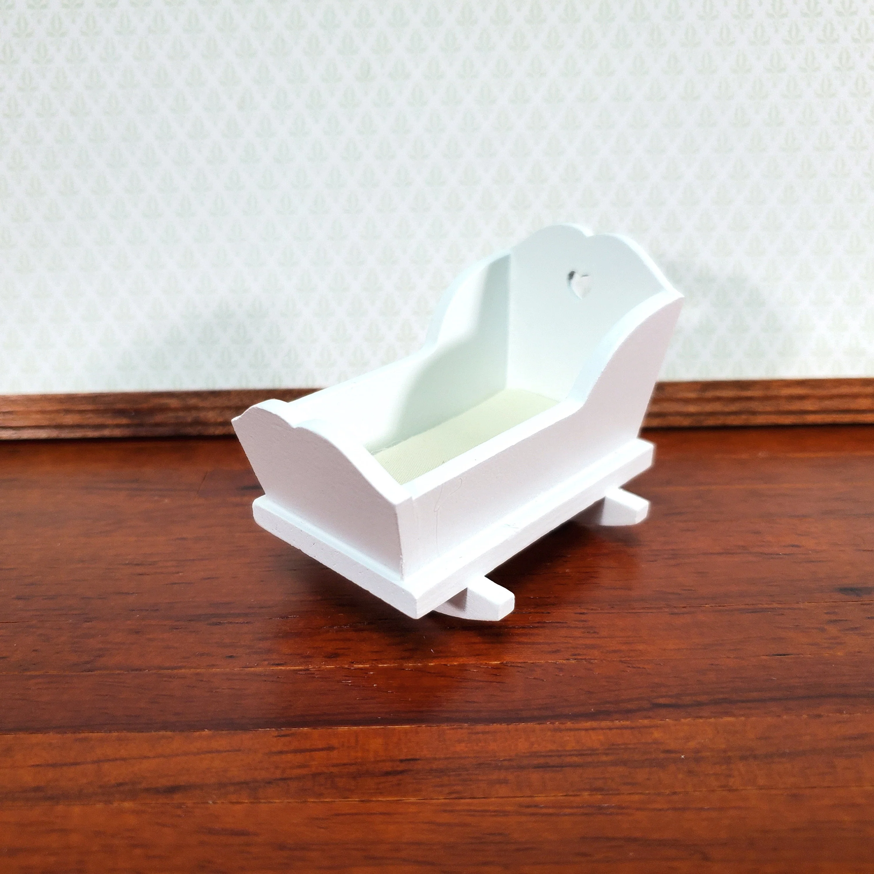 Dollhouse Cradle Small Crib for Nursery White Finish 1:12 Scale Miniature Furniture