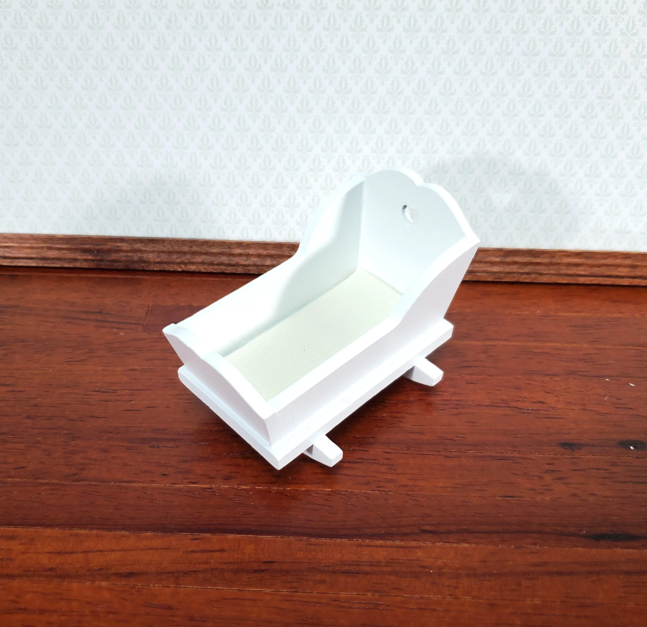 Dollhouse Cradle Small Crib for Nursery White Finish 1:12 Scale Miniature Furniture - Image 2