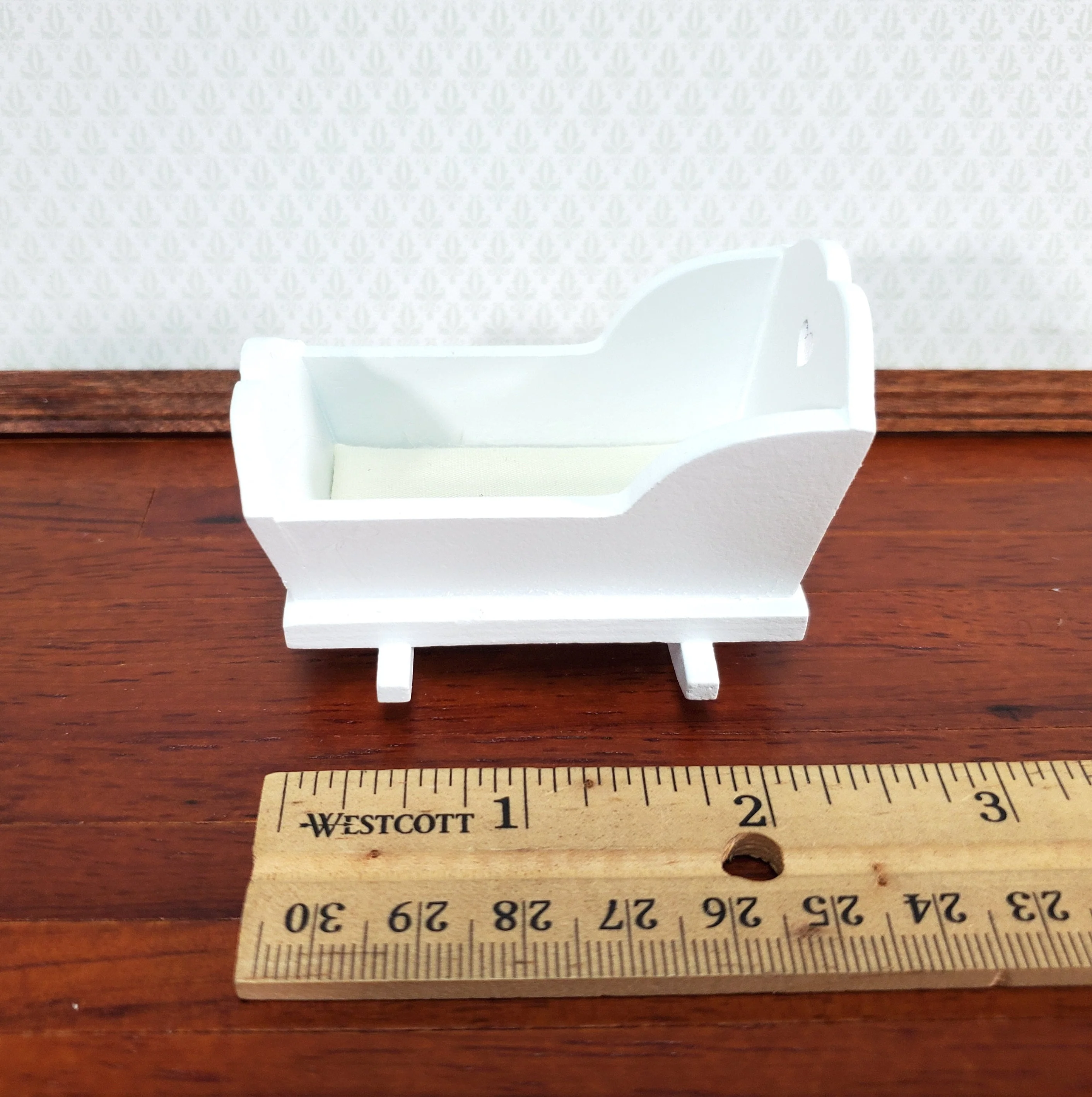 Dollhouse Cradle Small Crib for Nursery White Finish 1:12 Scale Miniature Furniture - Image 3