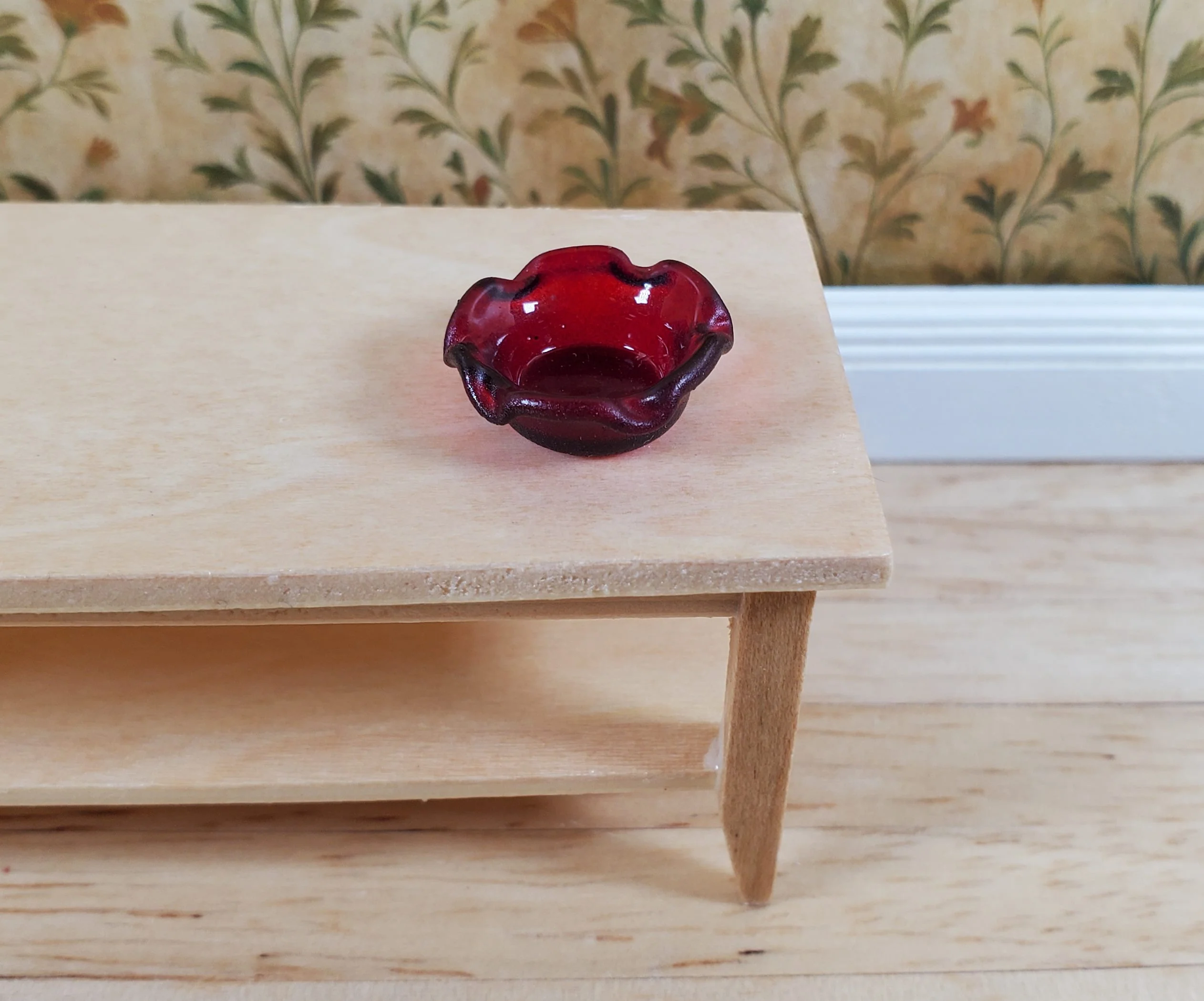 Dollhouse Cranberry Red Glass Candy Dish or Serving Bowl 1:12 Scale Miniature - Image 2