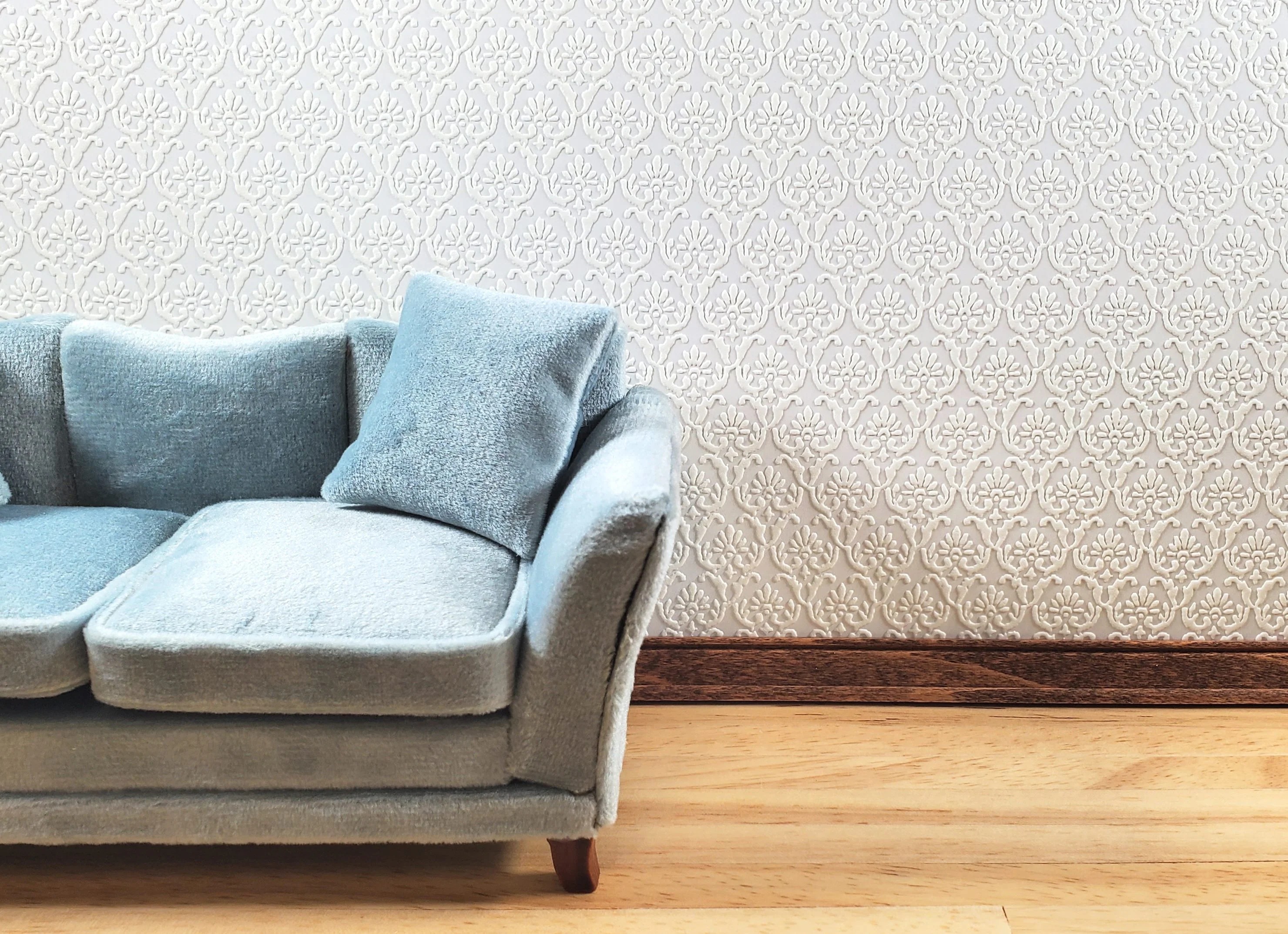 Dollhouse Cream Embossed Wallpaper x3 Sheets Art Nouveau 20 "x 10.5" 1:12 Scale - Image 2