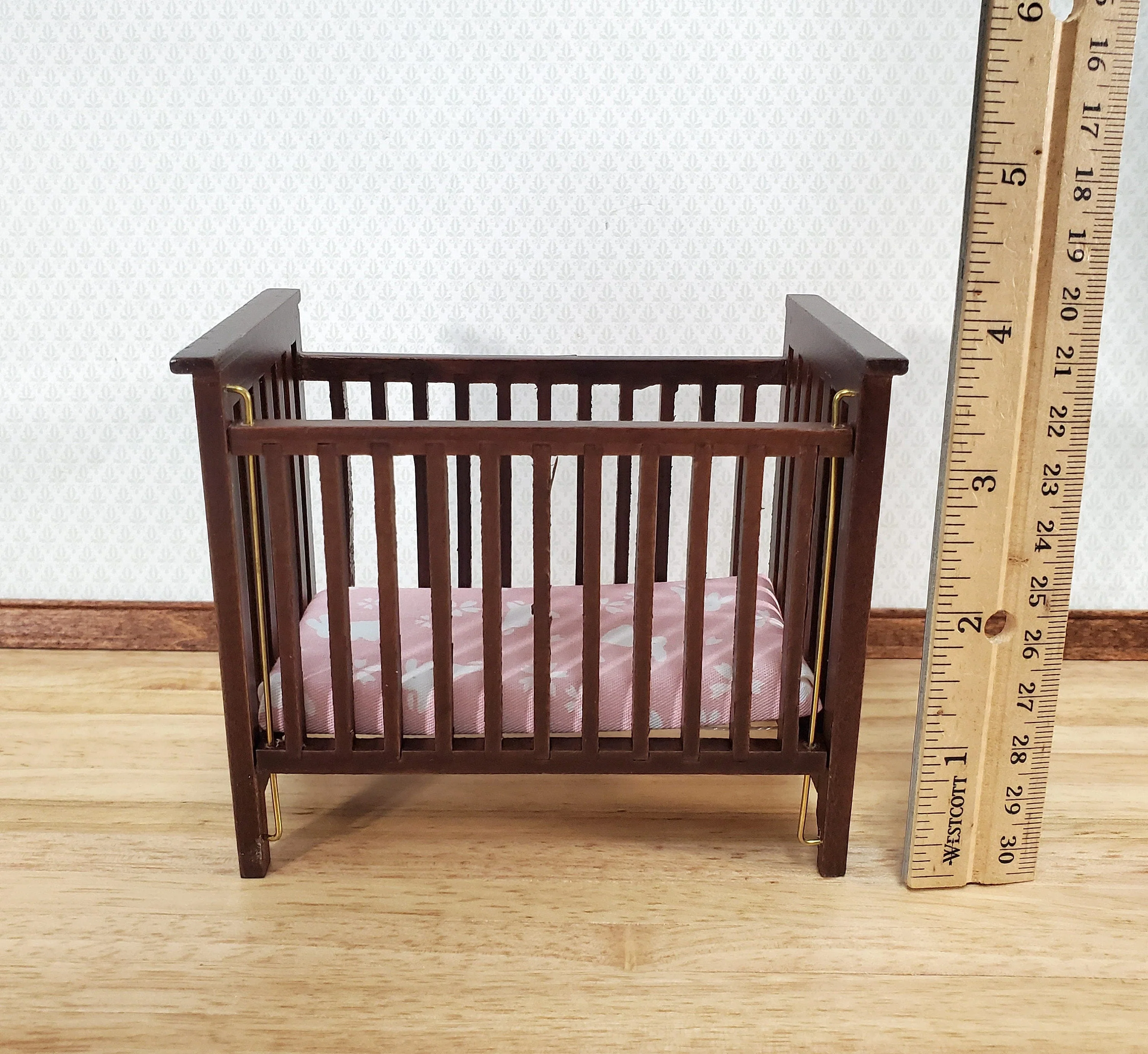 Dollhouse Crib Wood Drop Side Dark Walnut 1:12 Scale Miniature Nursery Furniture - Image 5