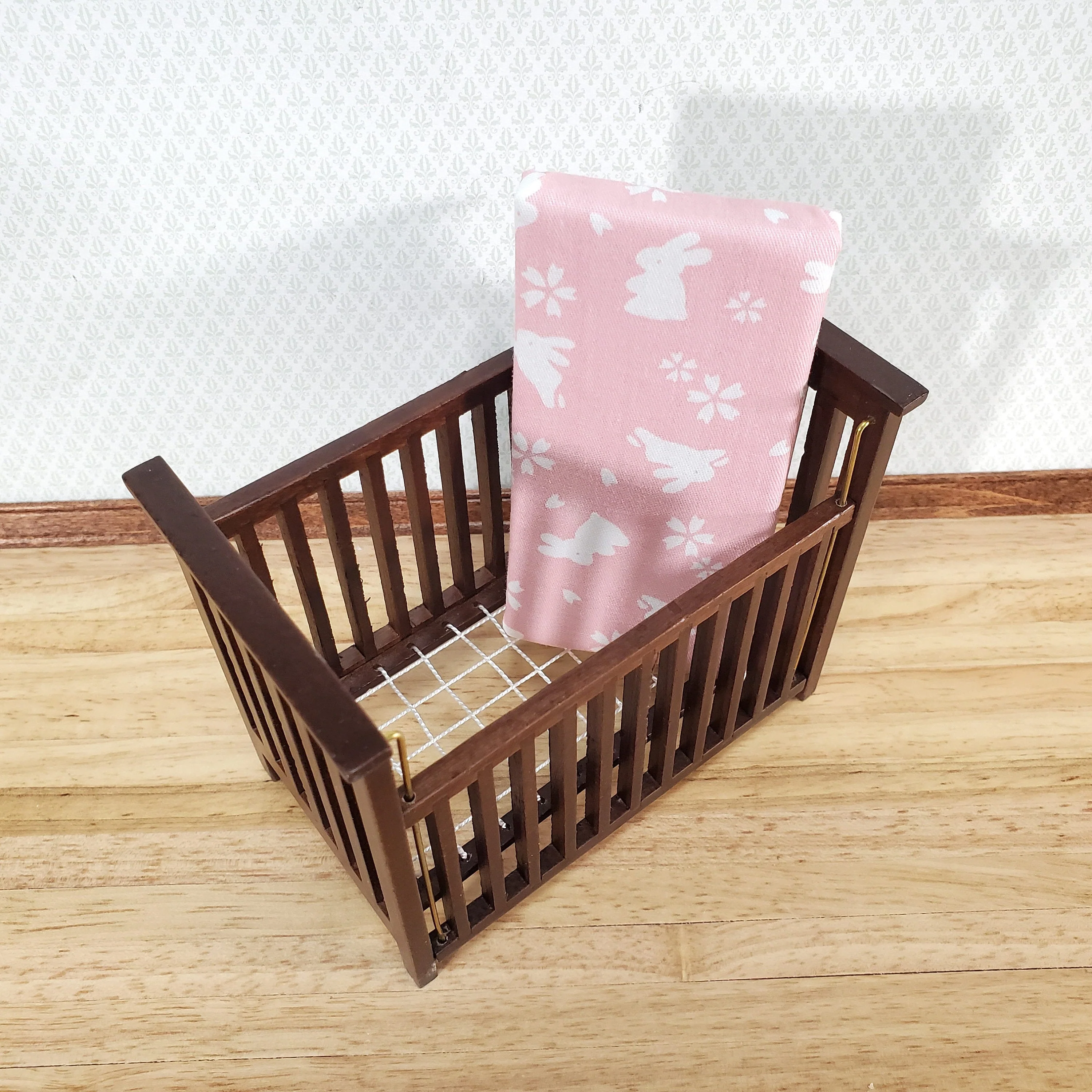 Dollhouse Crib Wood Drop Side Dark Walnut 1:12 Scale Miniature Nursery Furniture - Image 7