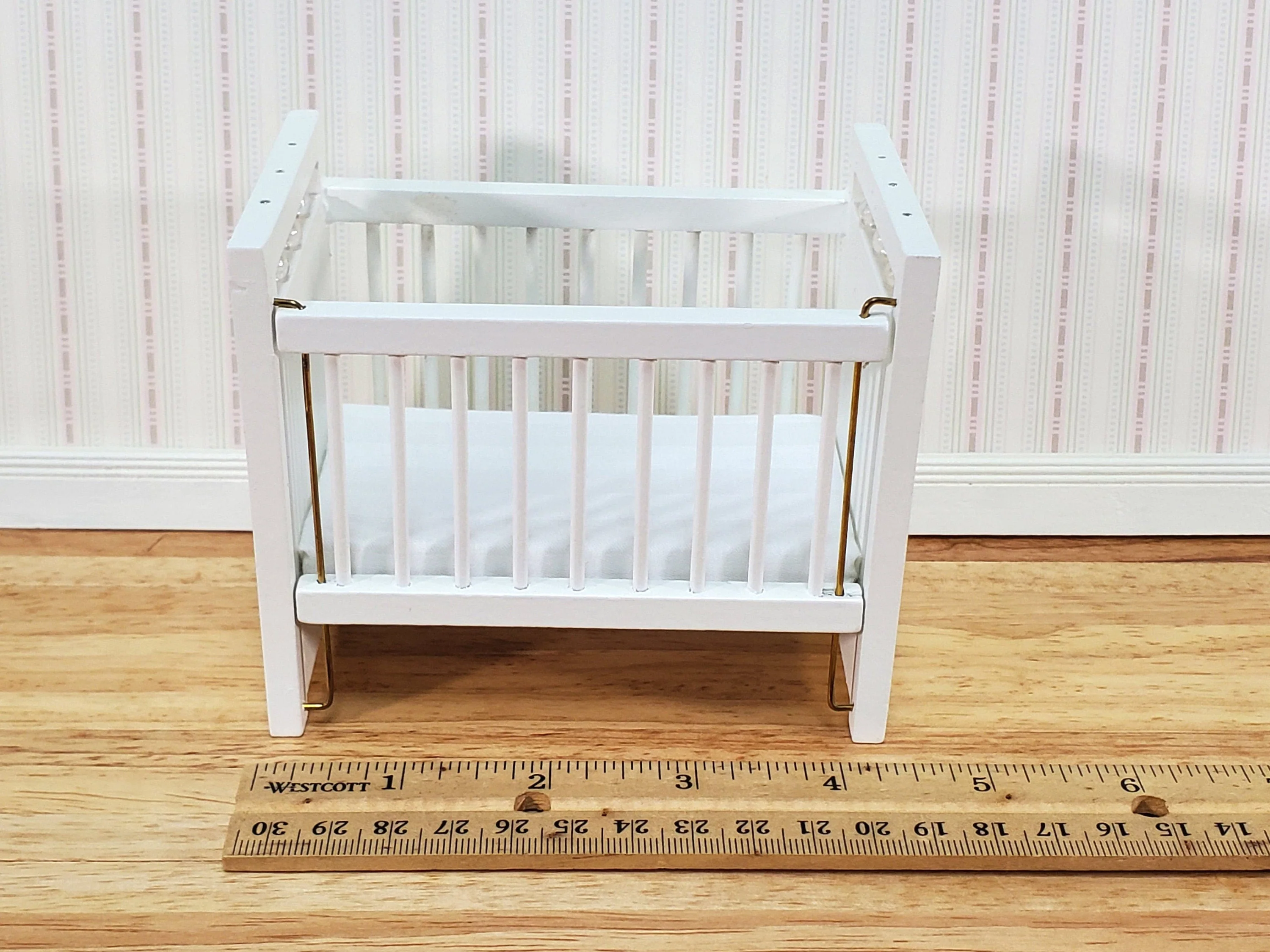 Dollhouse Crib Wood Drop Side White Finish 1:12 Scale Miniature Nursery Furniture - Image 5