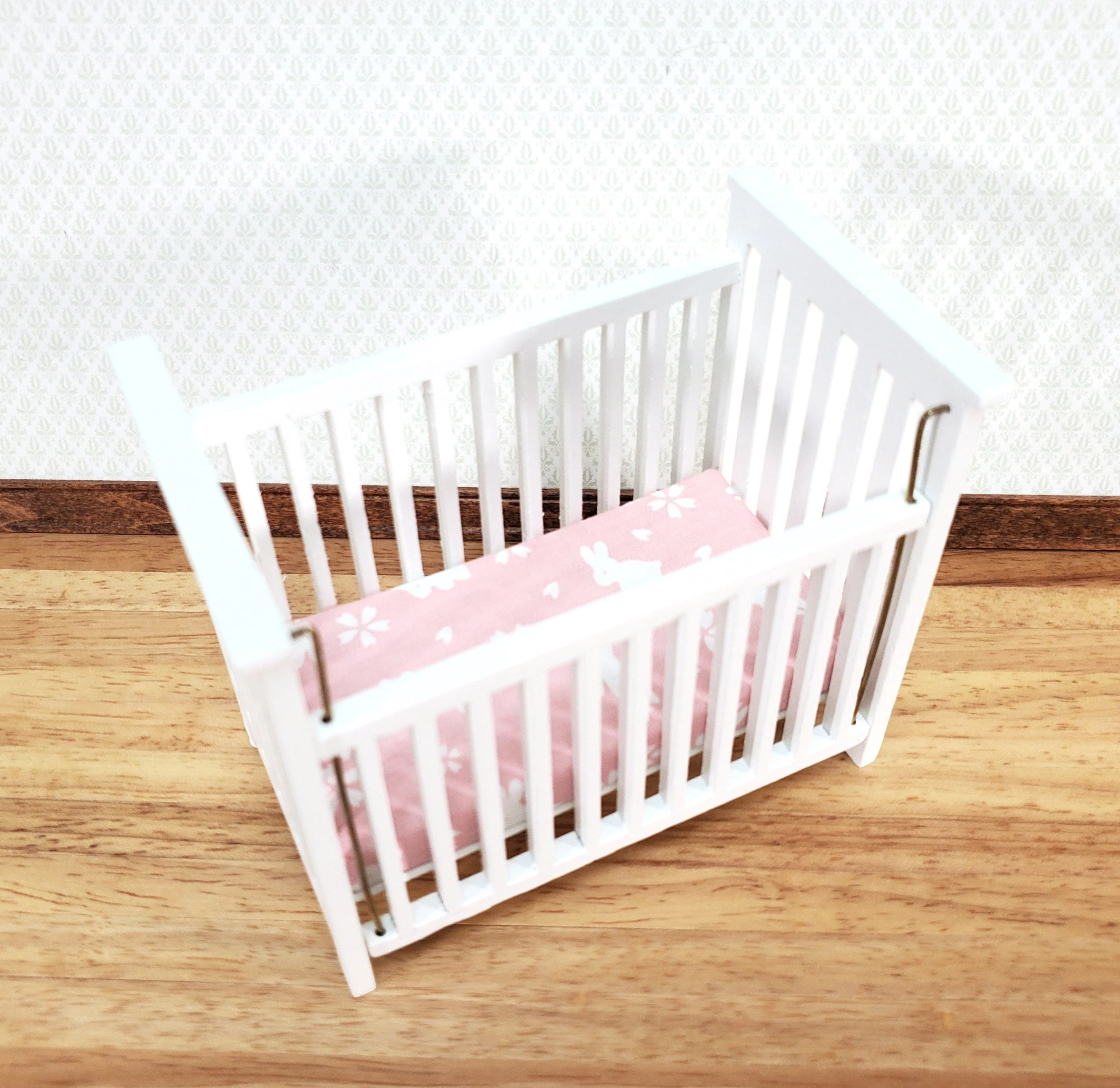 Dollhouse Crib Wood White Drop Side 1:12 Scale Miniature Nursery Furniture - Image 2