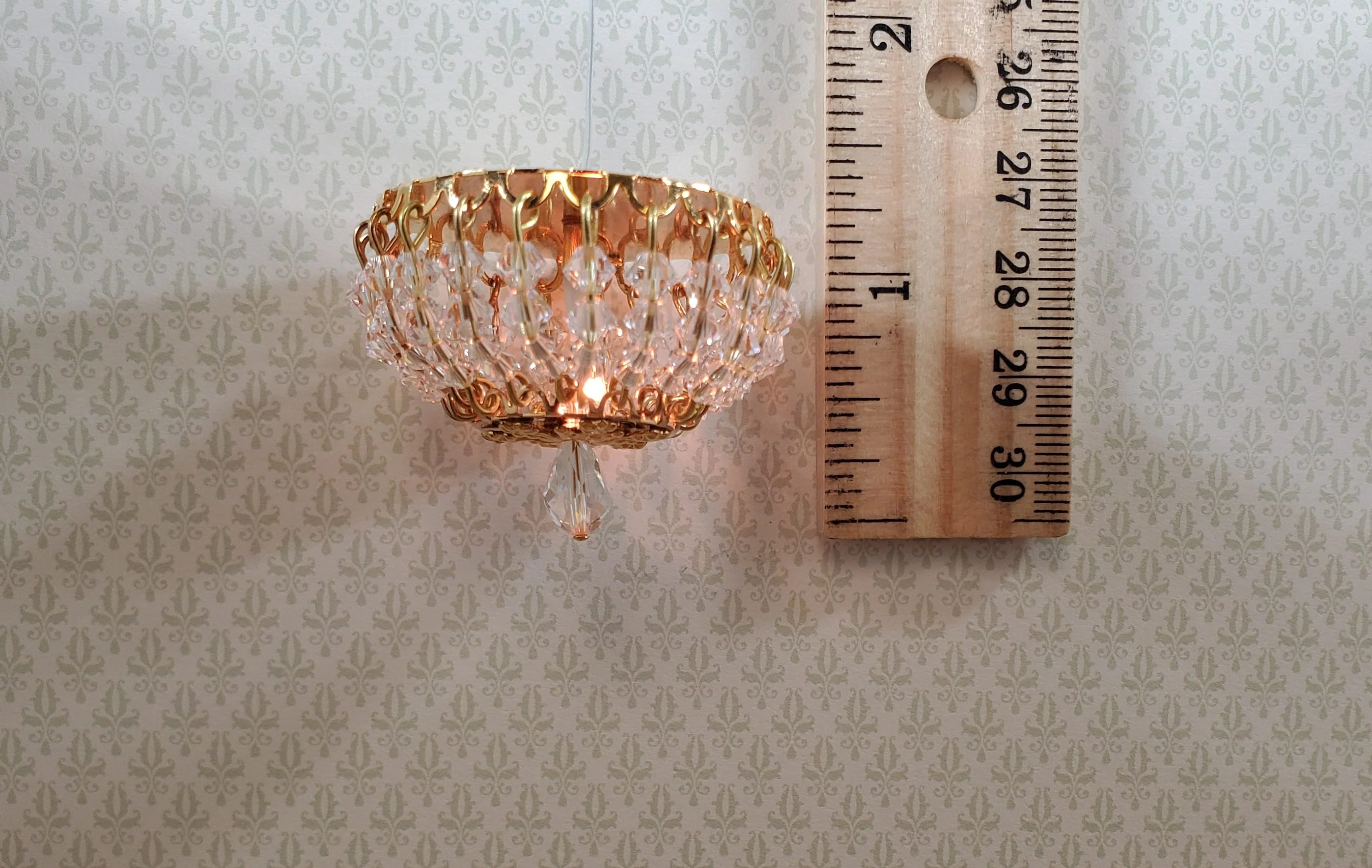 Dollhouse Crystal Ceiling Light Flush Mount Low Profile 12 Volt 1:12 Scale - Image 5