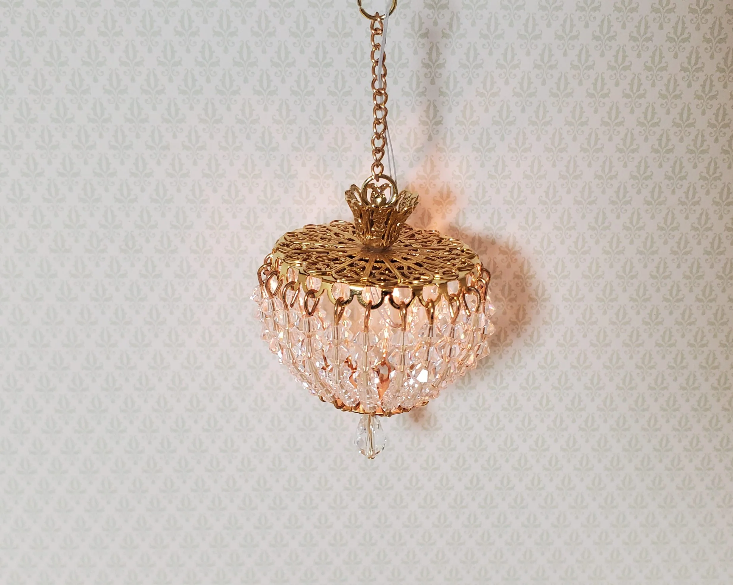 Dollhouse Crystal Ceiling Light Large Real Glass 12 Volt 1:12 Scale Miniature - Image 2