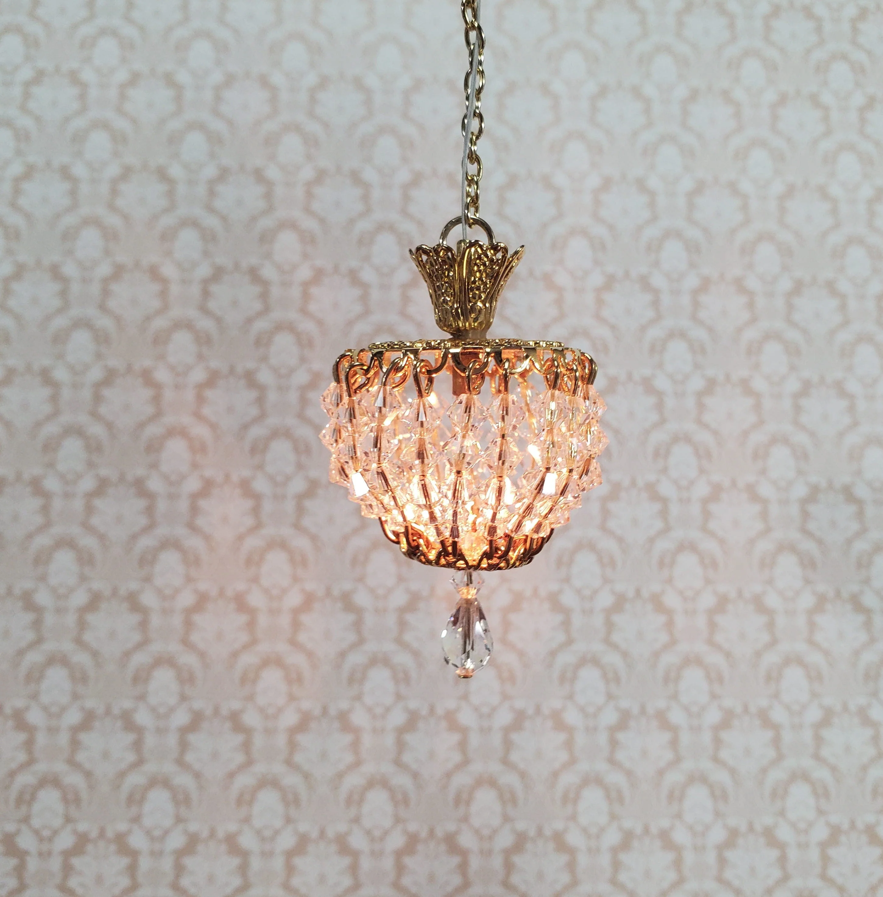 Dollhouse Crystal Ceiling Light Round Real Glass 12 Volt 1:12 Scale Miniature - Image 6