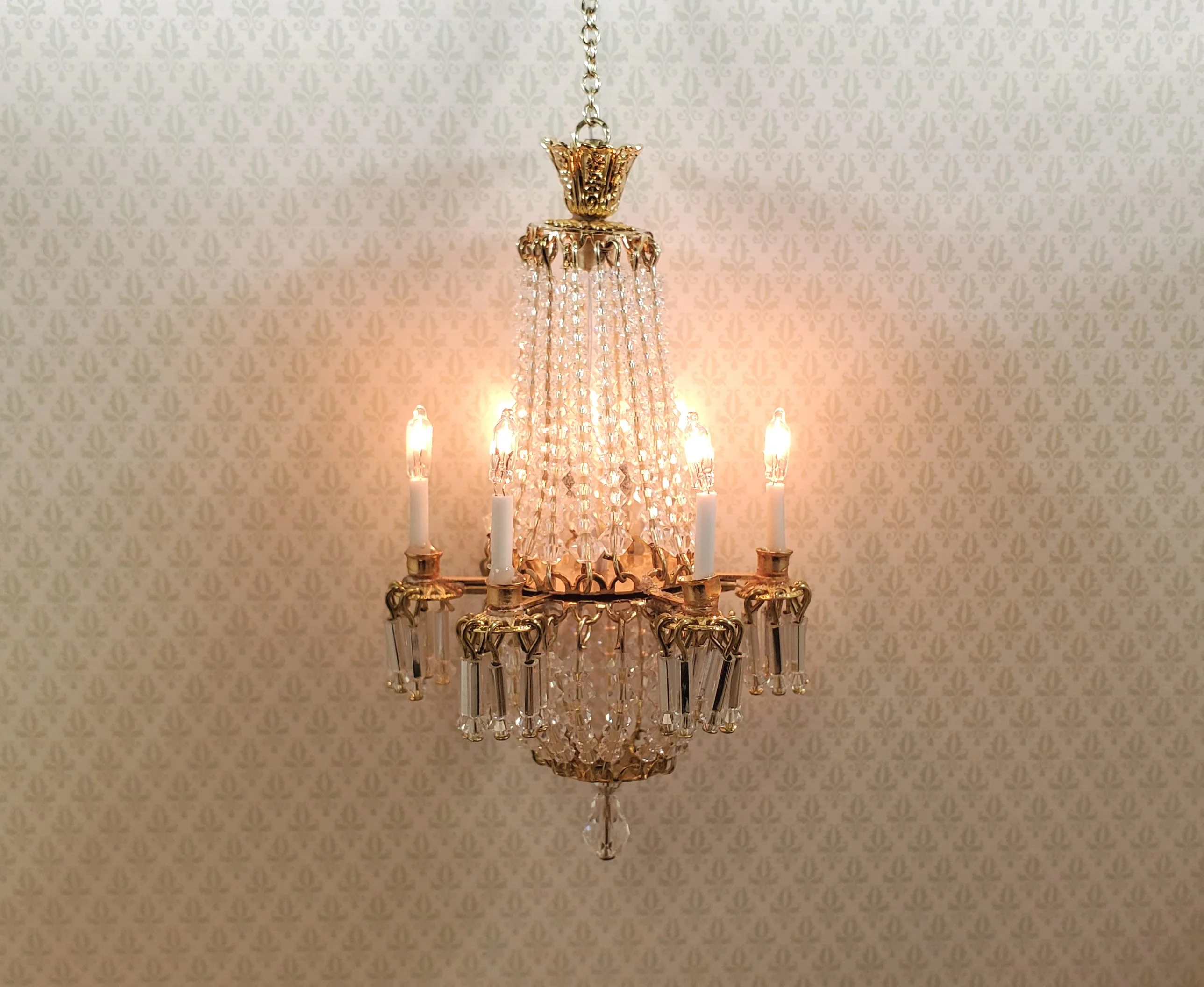 Dollhouse Crystal Chandelier Grand 6 Arm Real Glass 12 Volt 1:12 Scale Miniature - Image 3