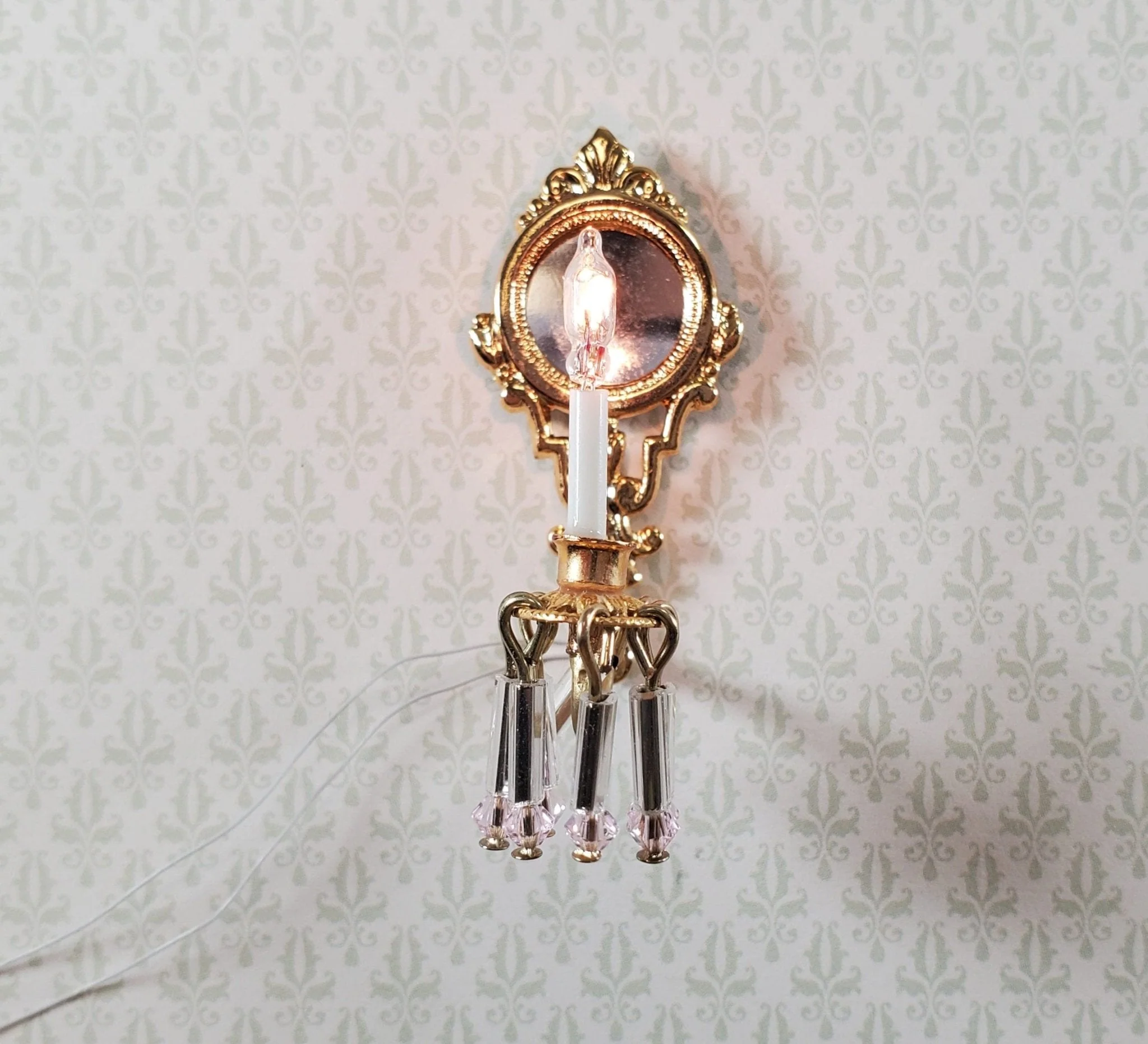 Dollhouse Crystal Wall Sconce Pink 12 Volt 1:12 Scale Miniature Handmade - Image 2