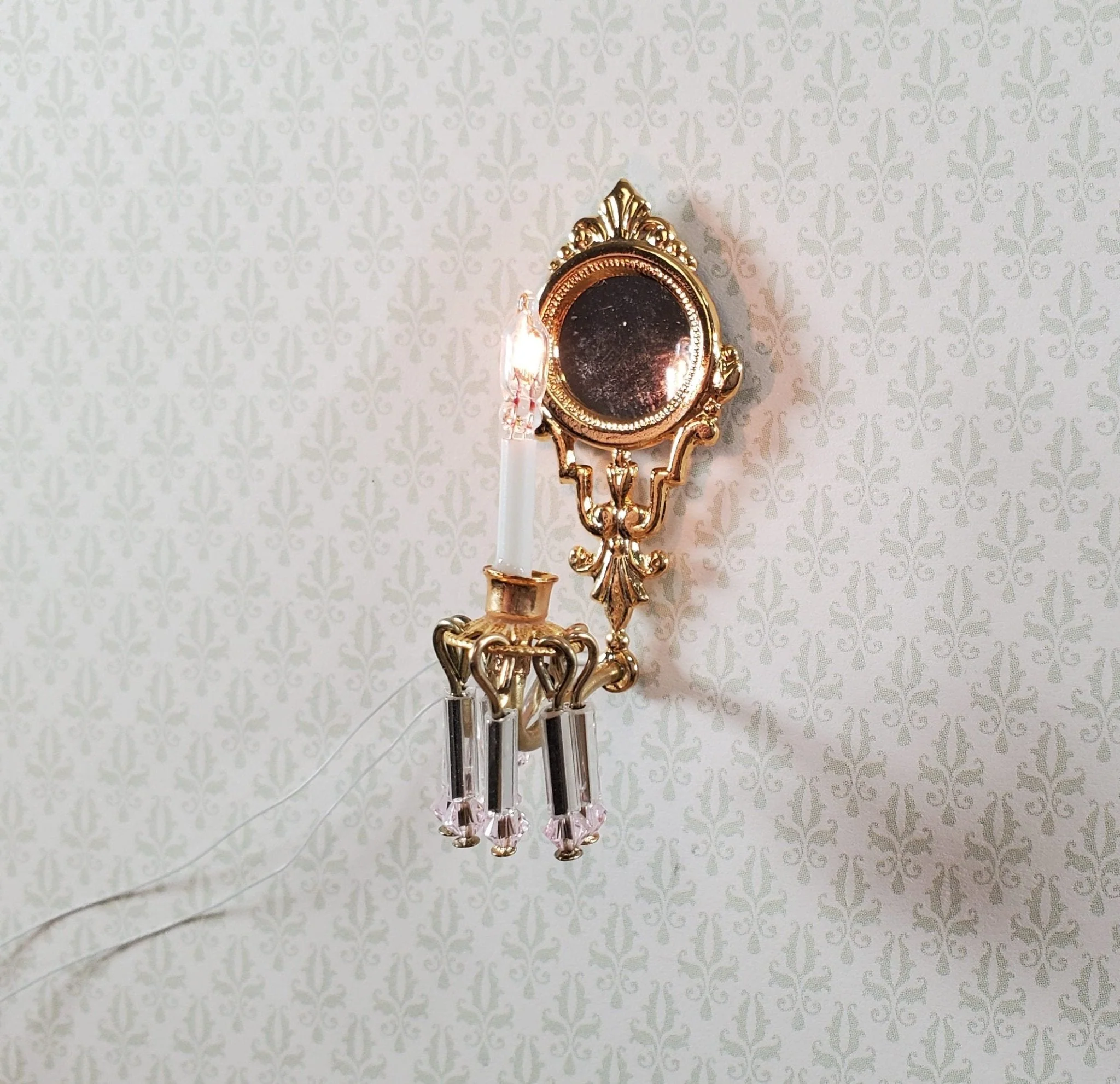 Dollhouse Crystal Wall Sconce Pink 12 Volt 1:12 Scale Miniature Handmade - Image 3