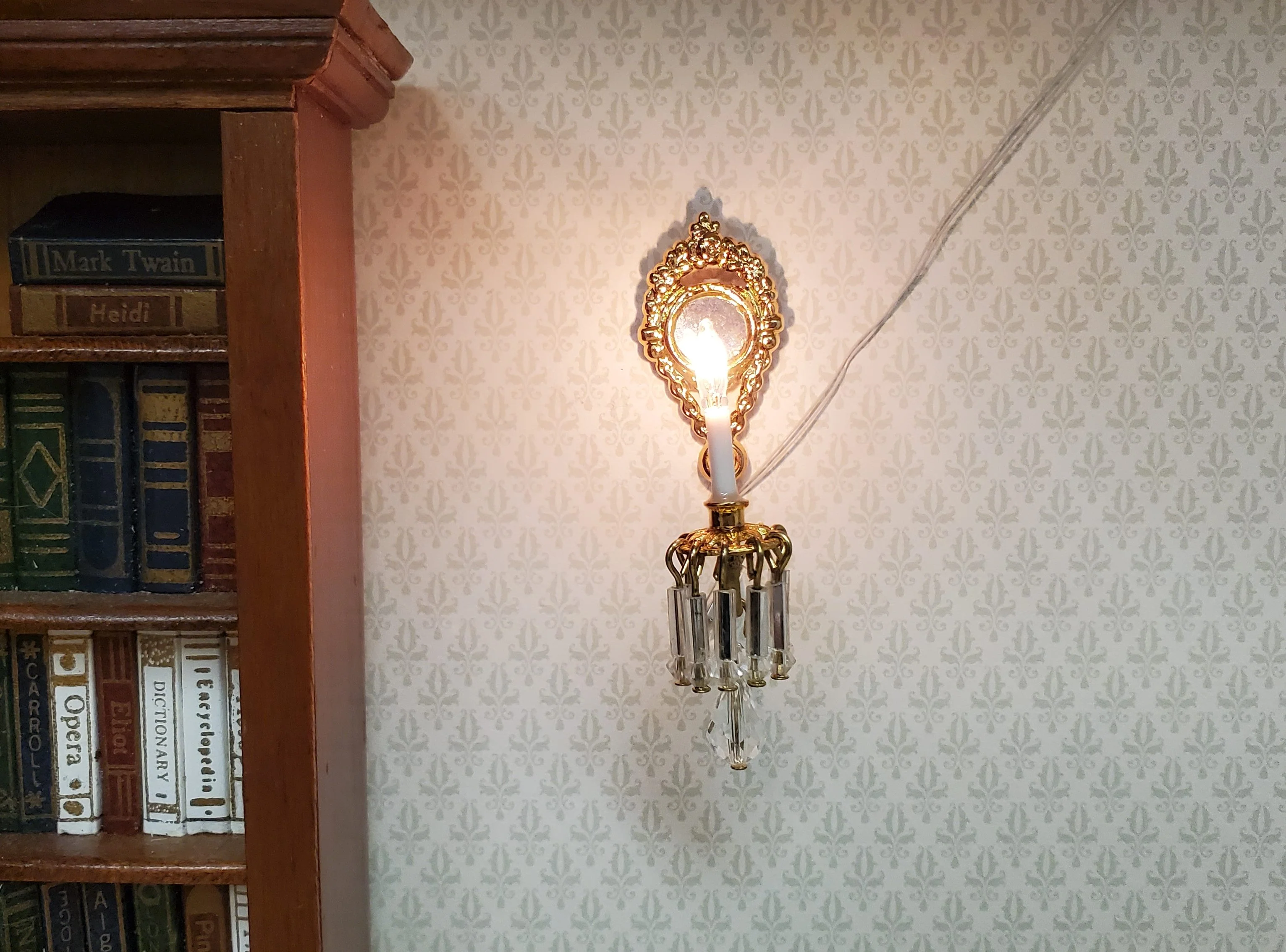 Dollhouse Crystal Wall Sconce with Pendant 12 Volt 1:12 Scale Miniature Handmade - Image 2