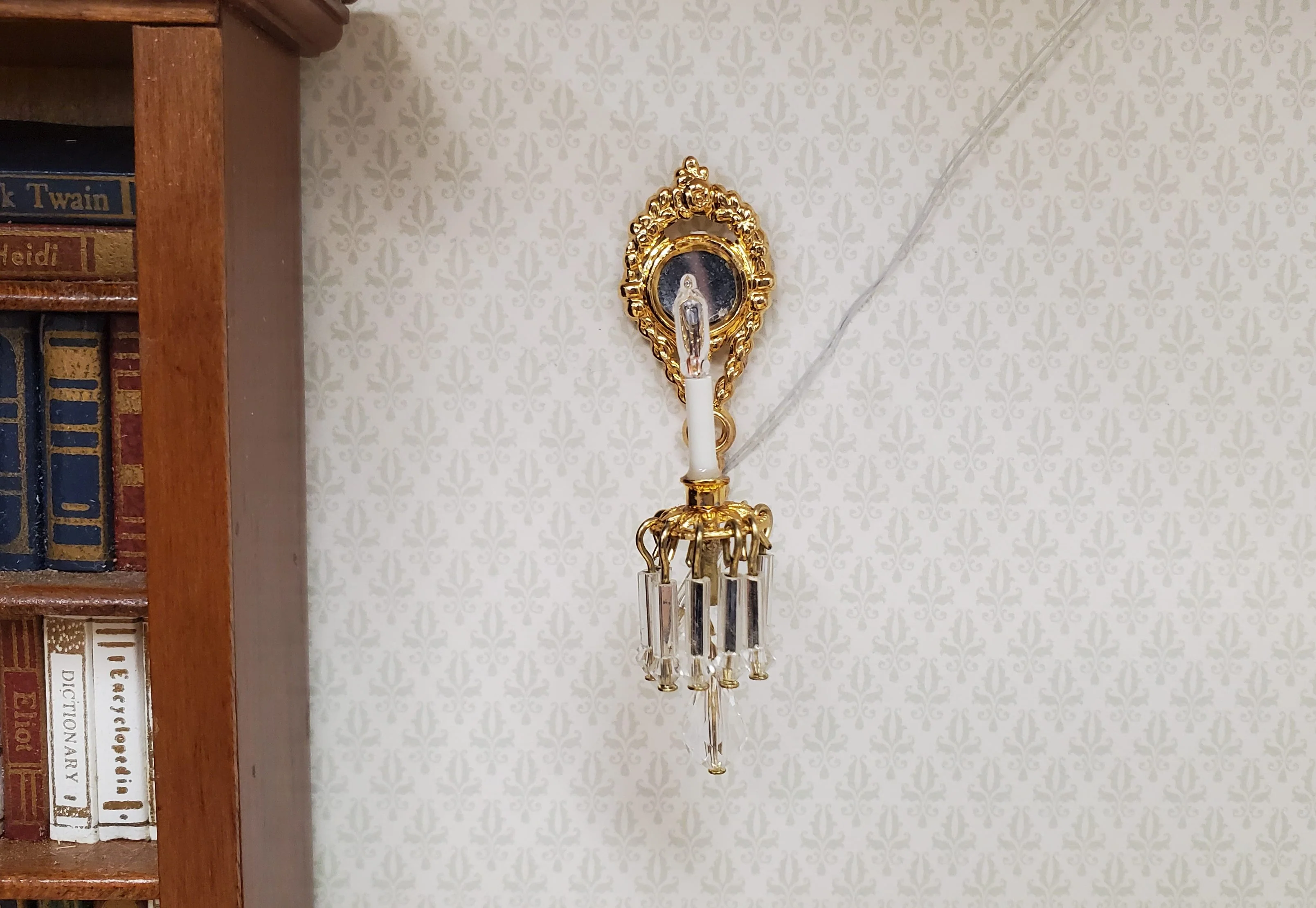 Dollhouse Crystal Wall Sconce with Pendant 12 Volt 1:12 Scale Miniature Handmade - Image 3