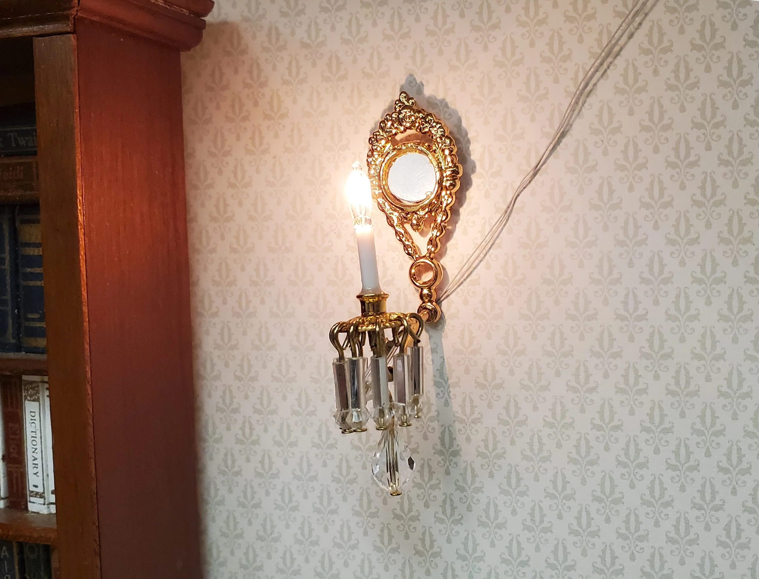 Dollhouse Crystal Wall Sconce with Pendant 12 Volt 1:12 Scale Miniature Handmade - Image 5