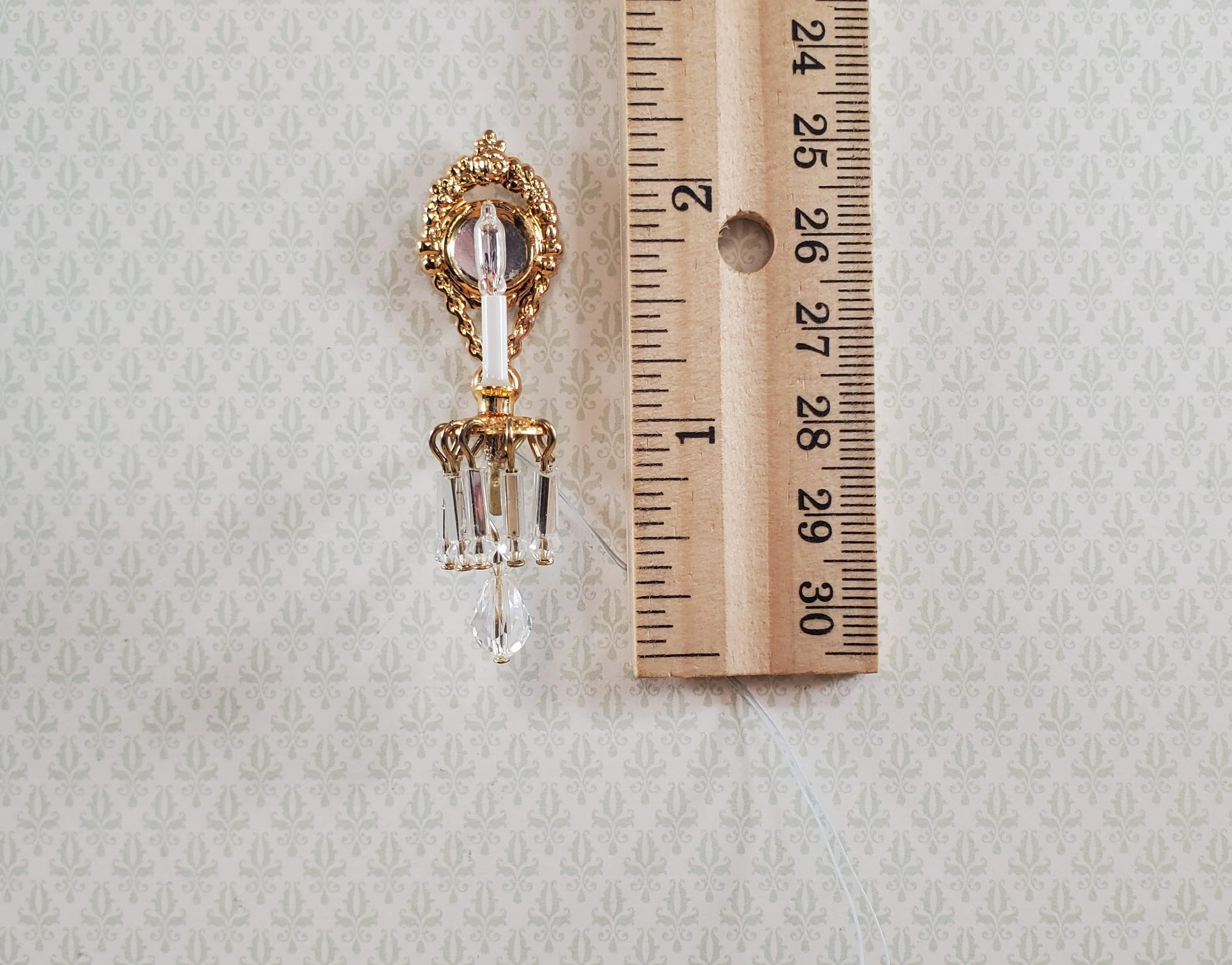 Dollhouse Crystal Wall Sconce with Pendant 12 Volt 1:12 Scale Miniature Handmade - Image 6