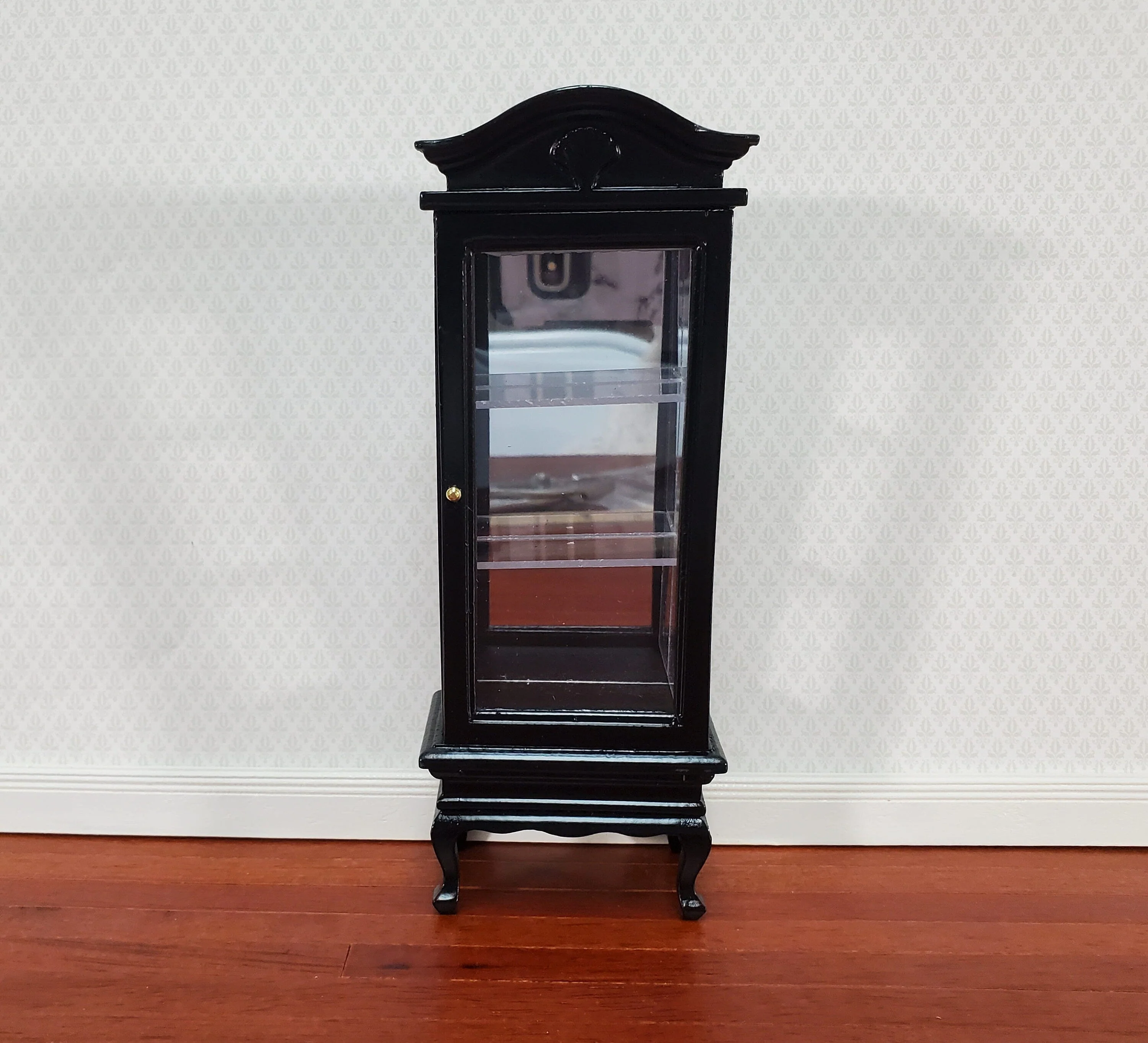 Dollhouse Curio Cabinet Mirrored Back Hutch Black Finish 1:12 Scale Miniature Furniture - Image 2