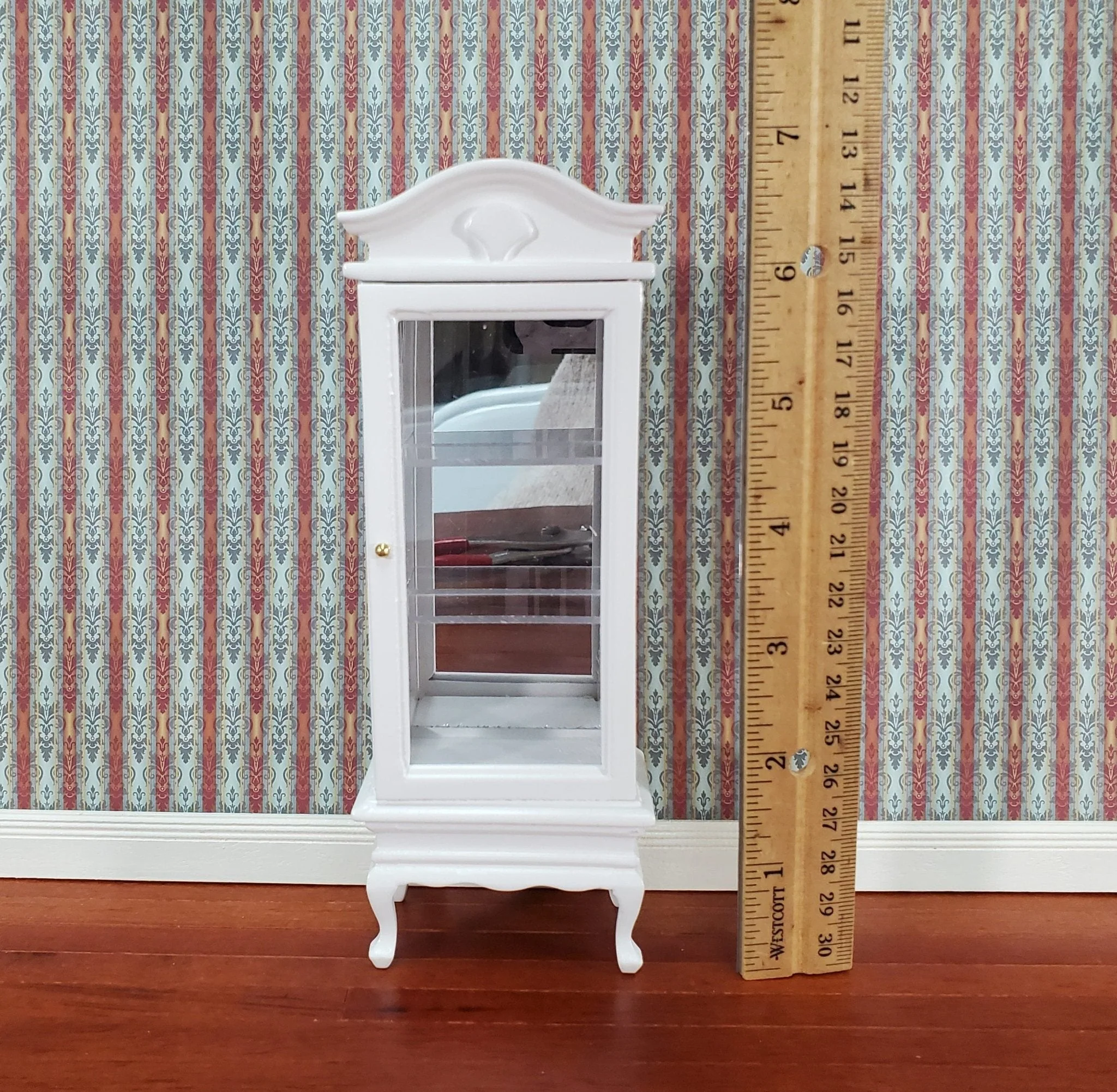 Dollhouse Curio Cabinet Mirrored Back Hutch White Finish 1:12 Scale Miniature Furniture - Image 4