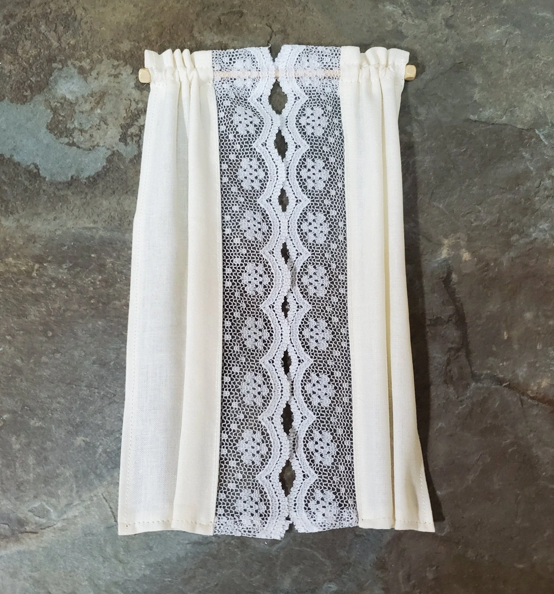 Dollhouse Curtains Fabric & Lace Cream and White Long 1:12 Scale Miniatures