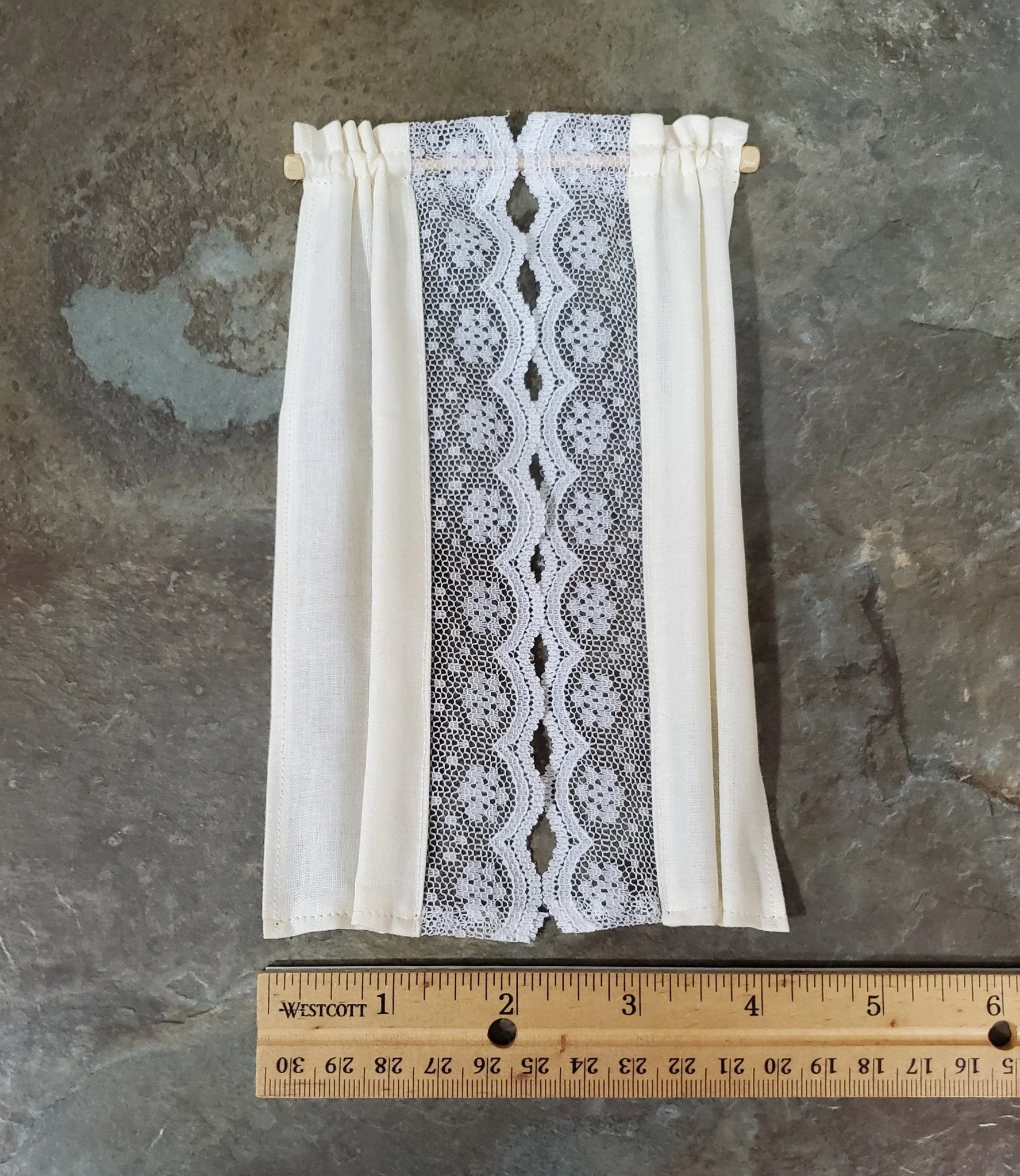 Dollhouse Curtains Fabric & Lace Cream and White Long 1:12 Scale Miniatures - Image 3