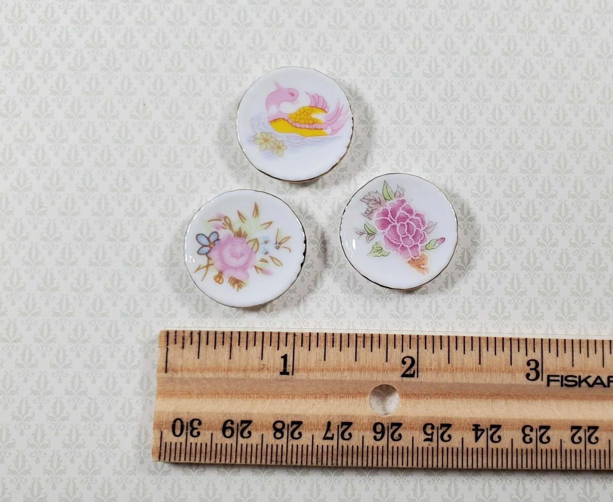 Dollhouse Decorative Plates Ceramic Floral & Swan Style 1:12 Scale Miniatures 1" - Image 3