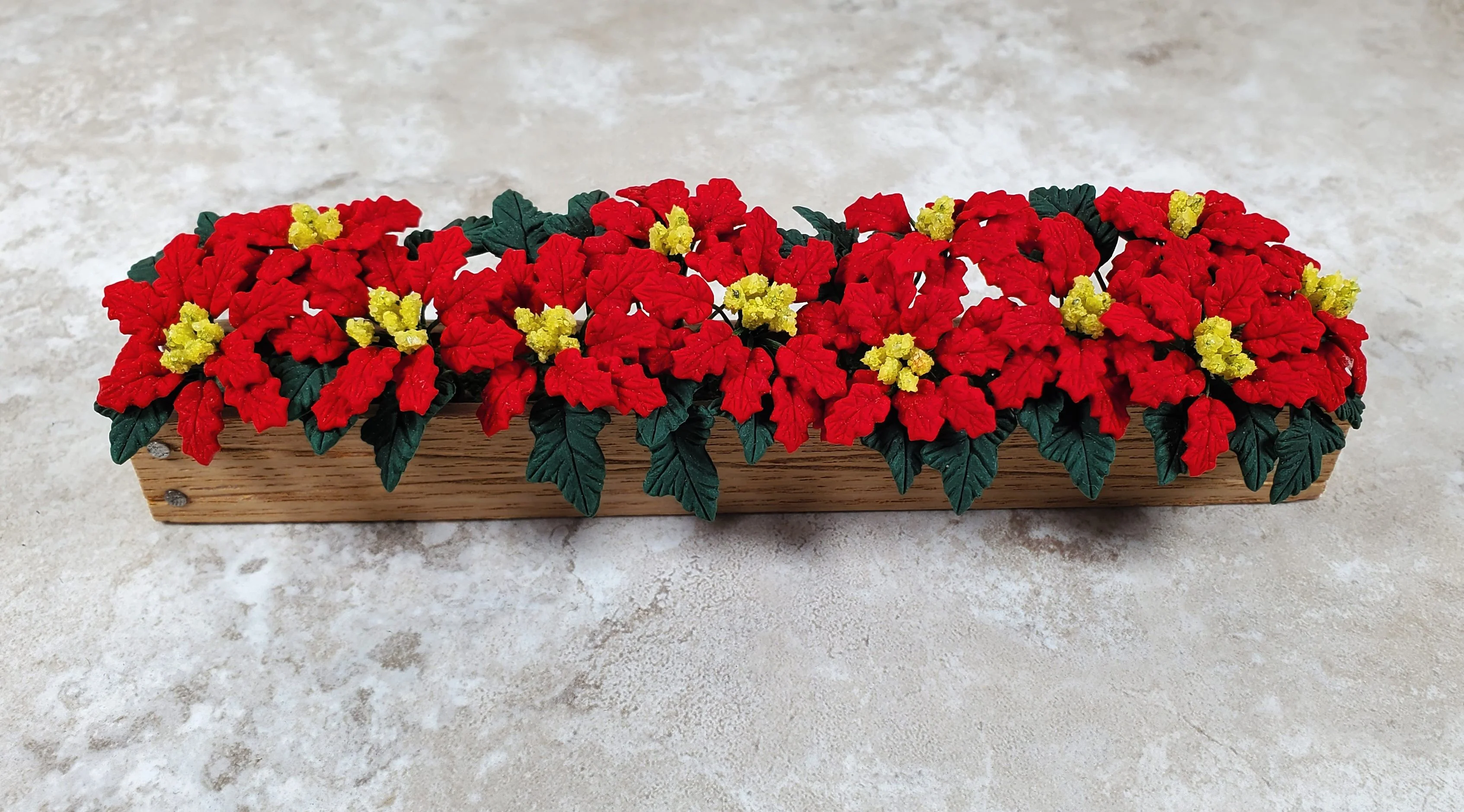 Dollhouse Deluxe Red Poinsettias in 5.5" Window Box Planter 1:12 Scale Miniature