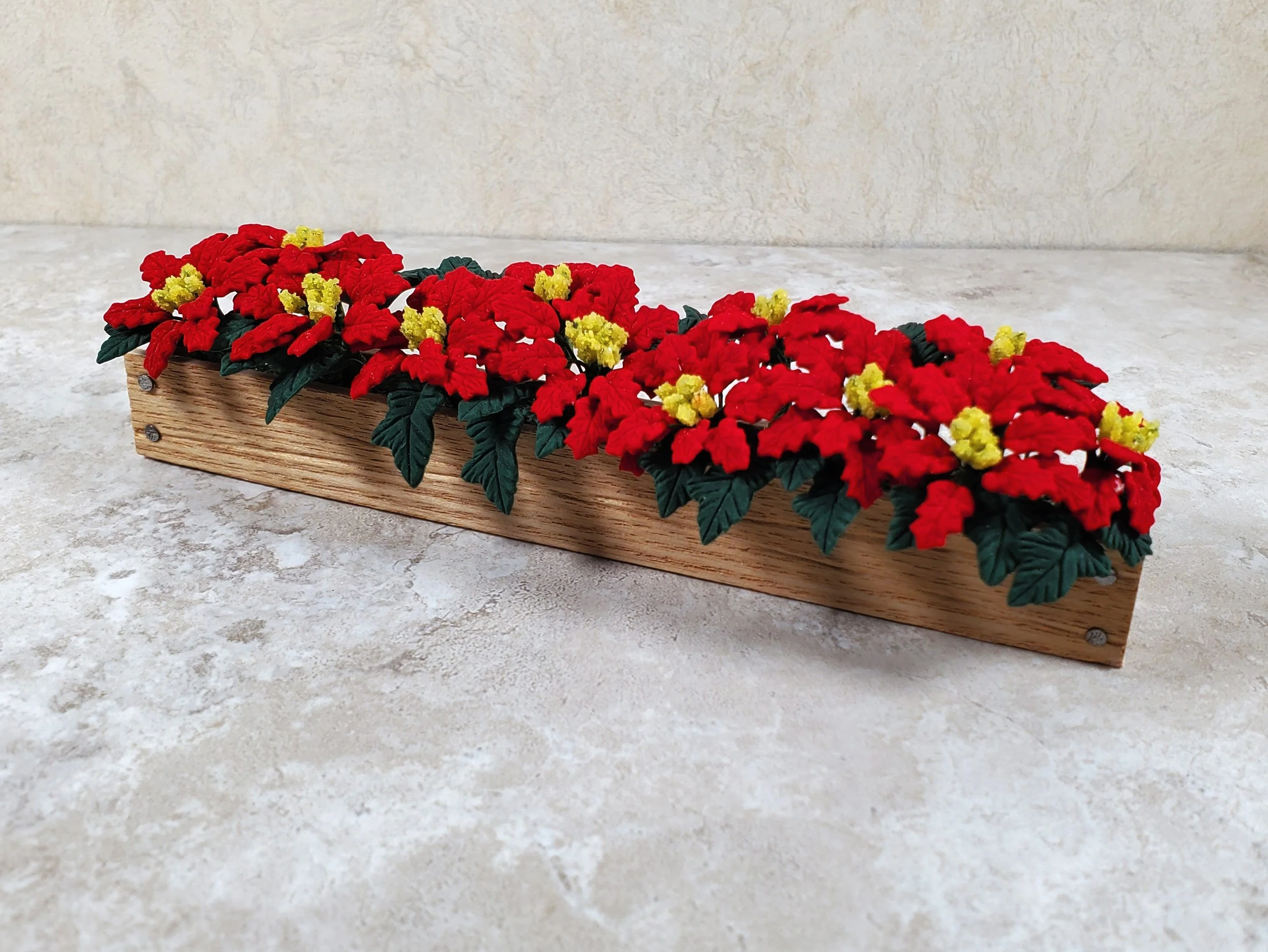 Dollhouse Deluxe Red Poinsettias in 5.5" Window Box Planter 1:12 Scale Miniature - Image 2