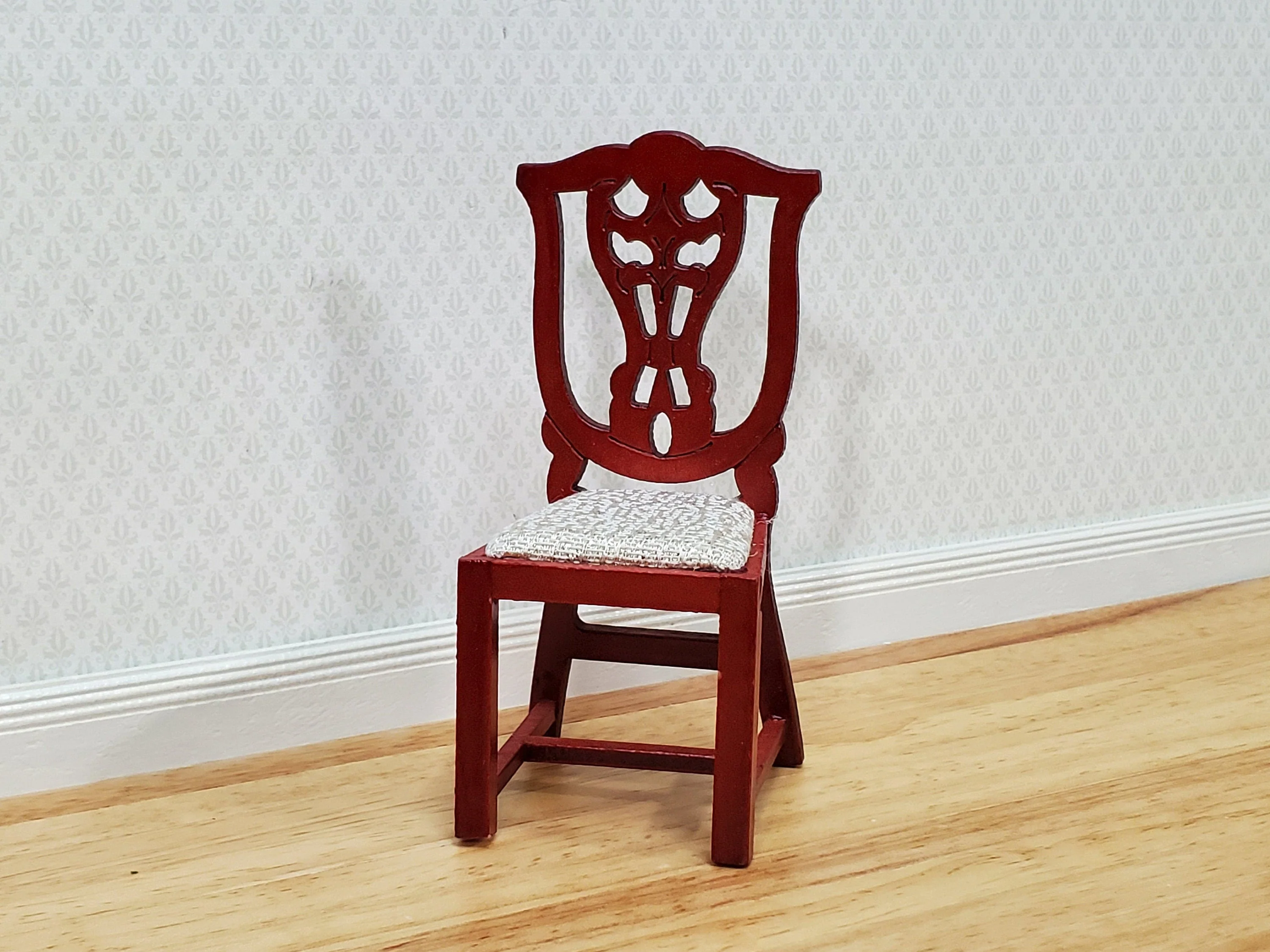 Dollhouse Dining Chair Wood with Mahogany Finish 1:12 Scale Miniature Furniture - Image 2