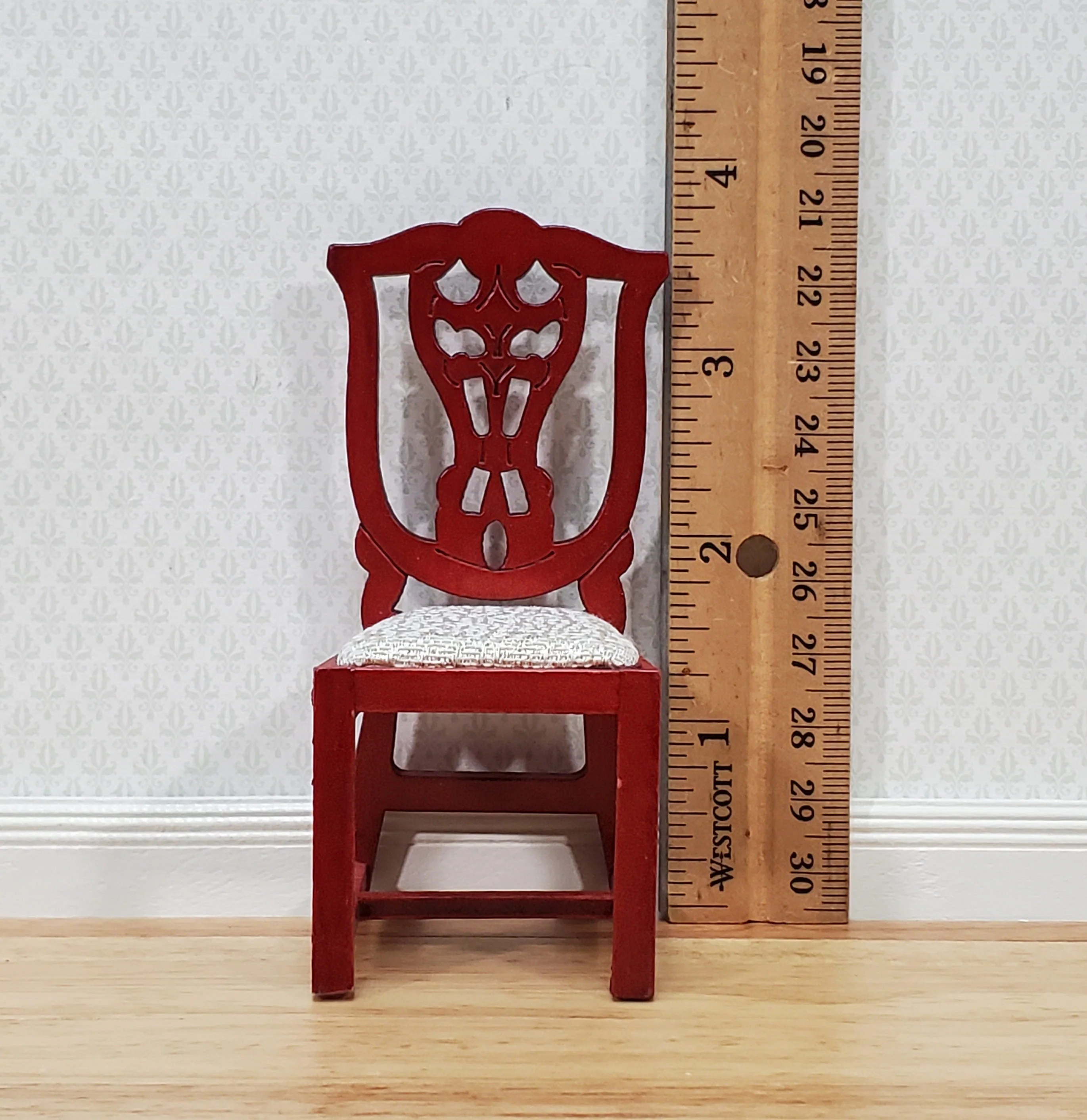 Dollhouse Dining Chair Wood with Mahogany Finish 1:12 Scale Miniature Furniture - Image 4