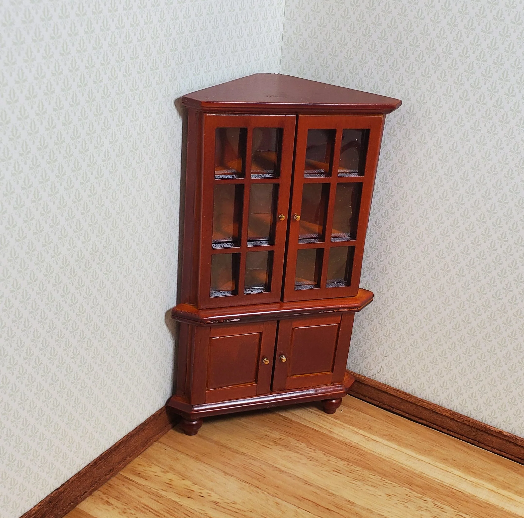 Dollhouse Dining Room Set Table Chairs Corner Hutch 1:12 Scale Miniature - Image 3