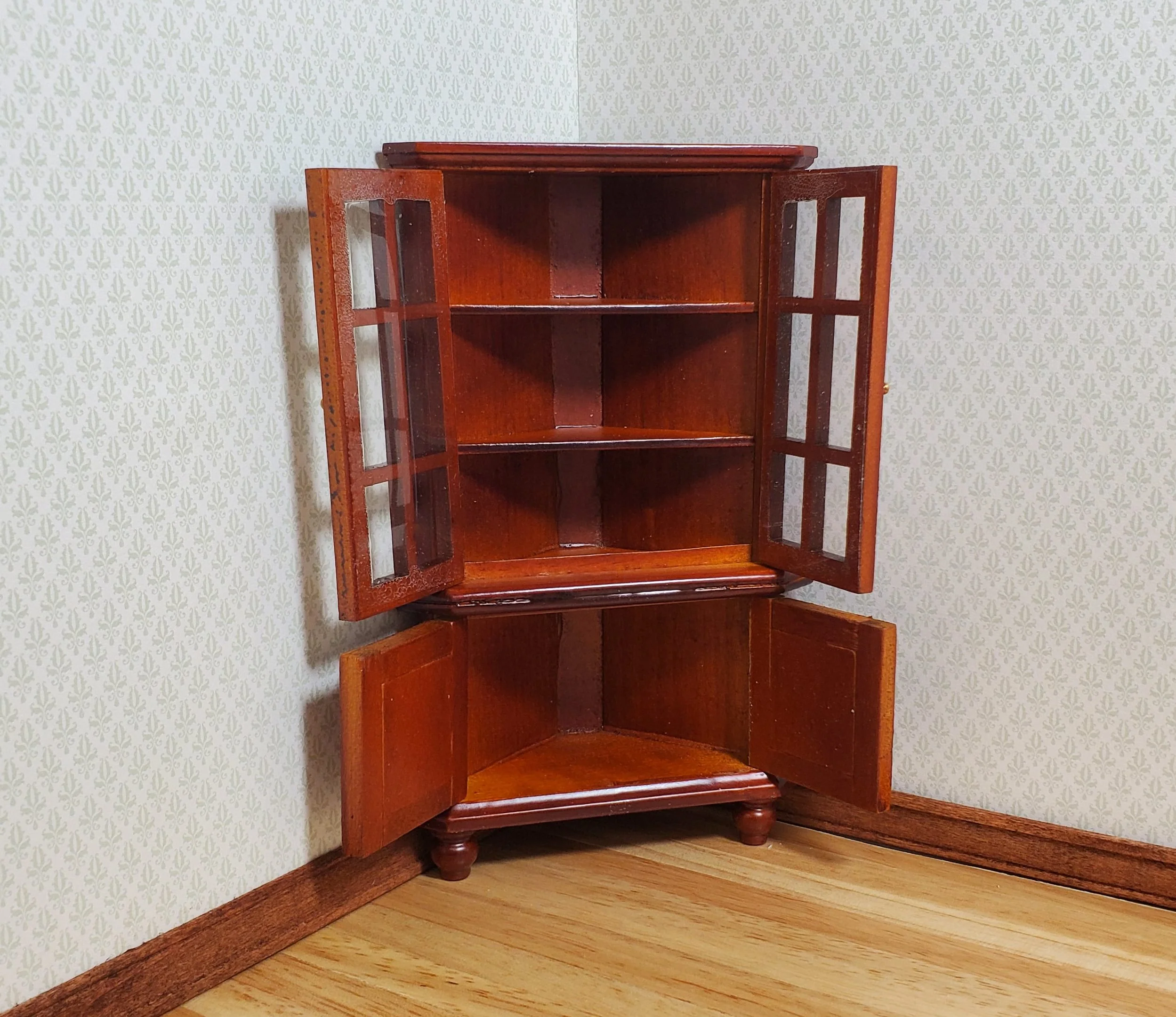 Dollhouse Dining Room Set Table Chairs Corner Hutch 1:12 Scale Miniature - Image 4