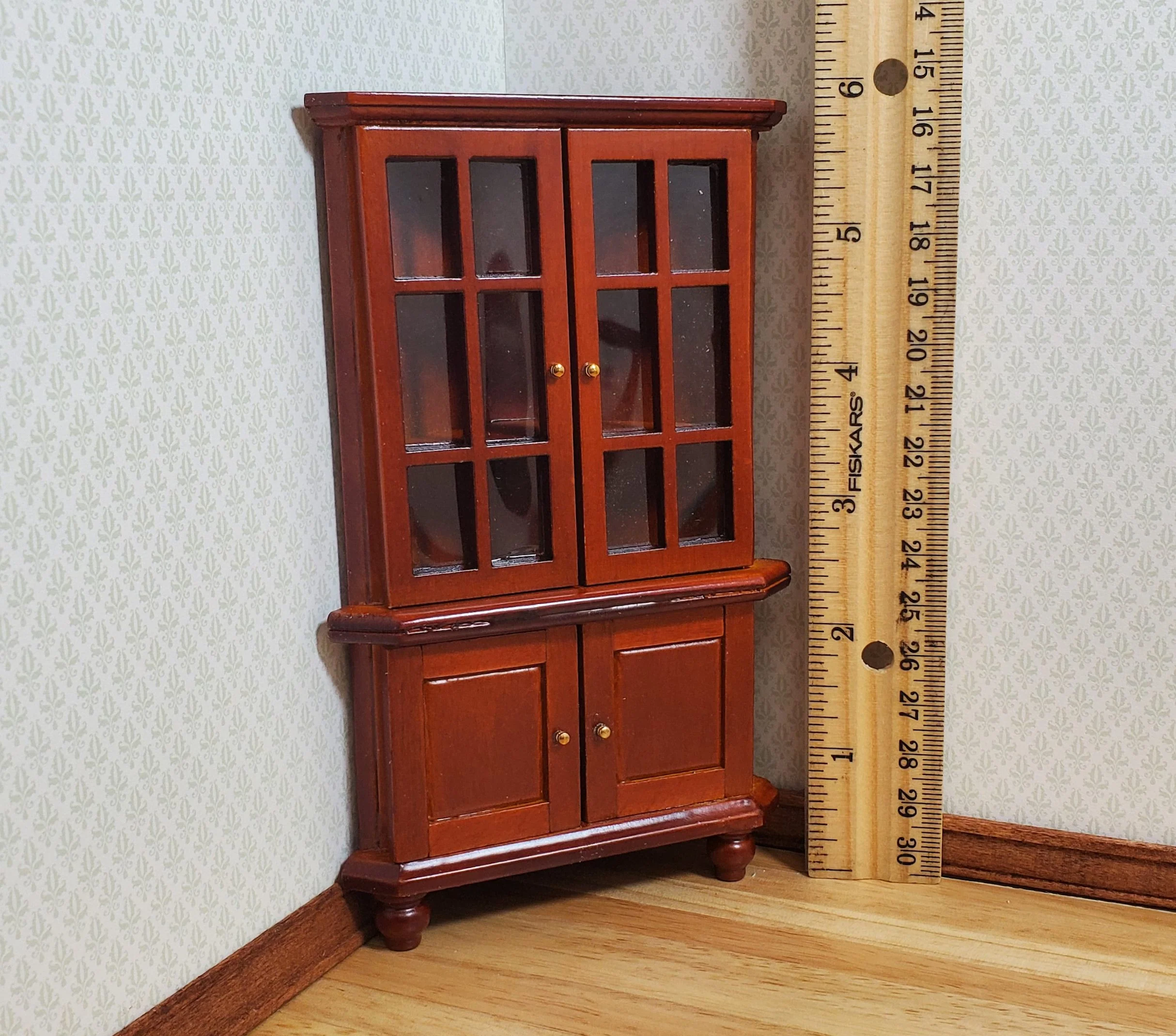 Dollhouse Dining Room Set Table Chairs Corner Hutch 1:12 Scale Miniature - Image 8