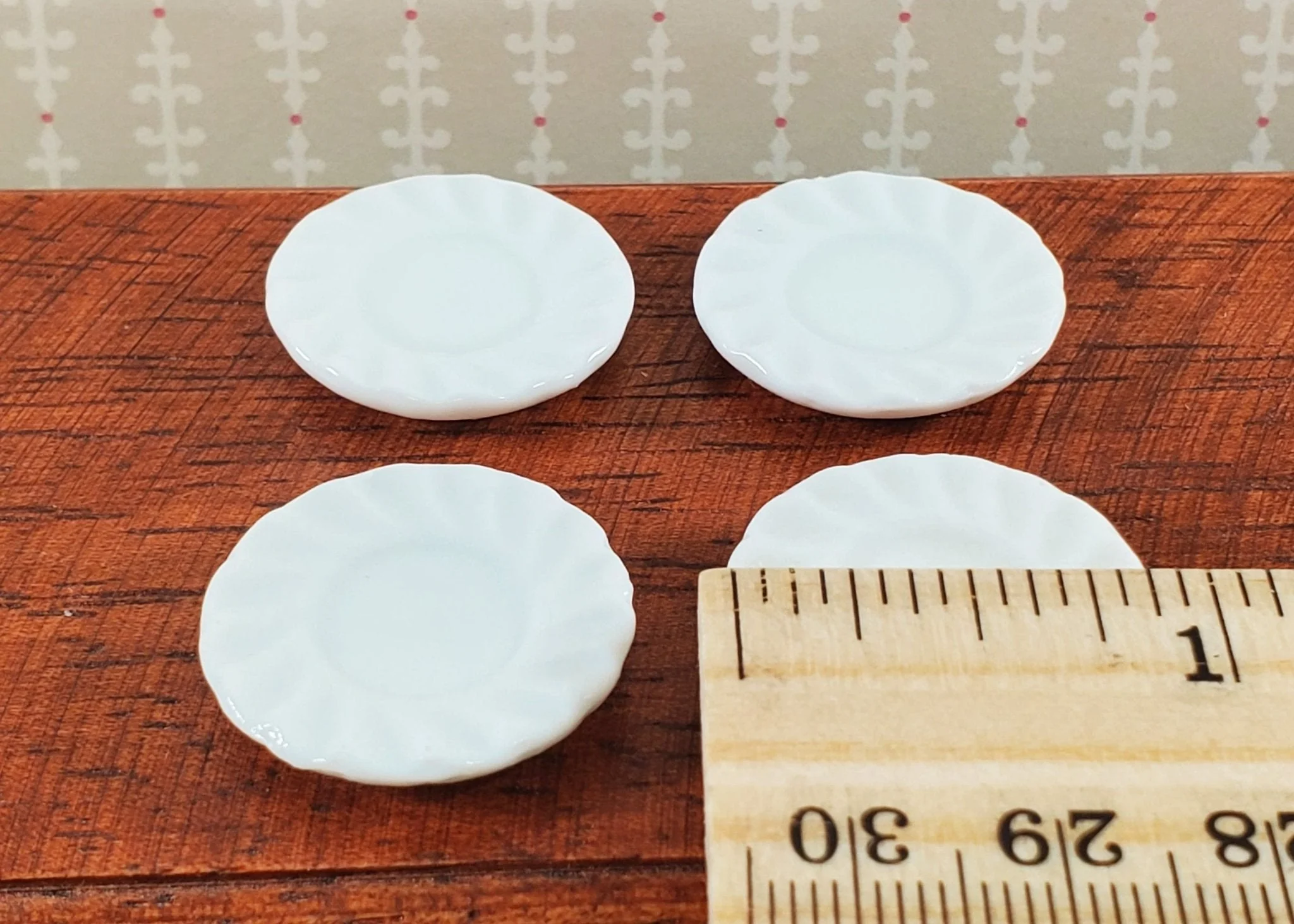 Dollhouse Dinner Plates All White Ceramic Fluted Edges x4 1:12 Scale Miniature - Image 4