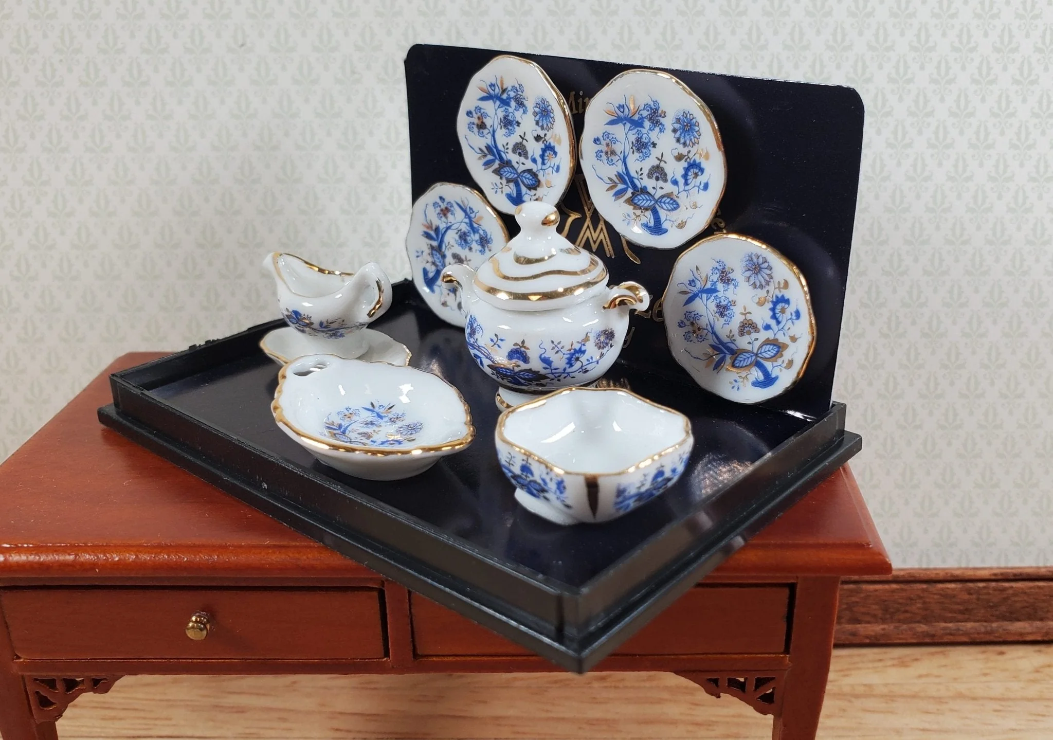 Dollhouse Dinner Set "Blue Onion" Reutter Porcelain 1:12 Scale Plates Bowls ++ - Image 2