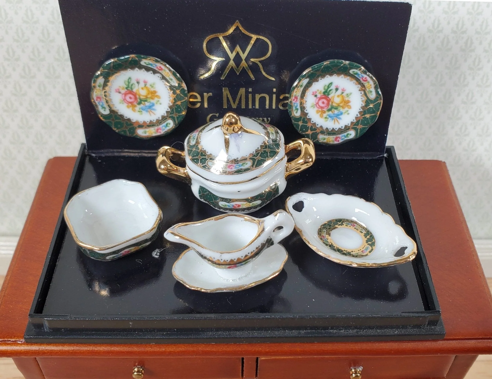 Dollhouse Dinner Set "Irish Gold" Reutter Porcelain 1:12 Scale Plates Dishes - Image 2