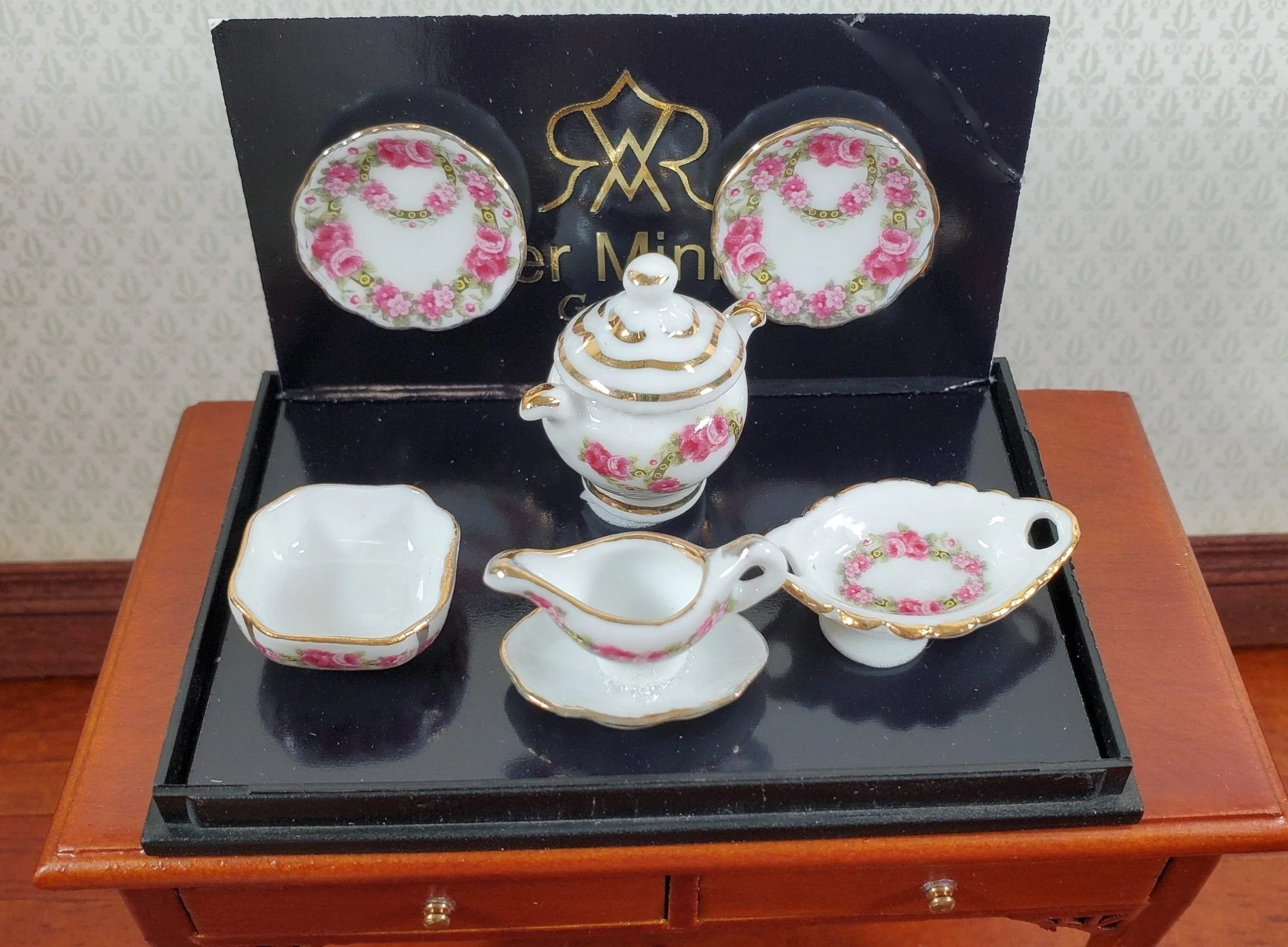 Dollhouse Dinner Set Reutter Porcelain Rose Design 1:12 Scale Plates Bowls ++ - Image 2