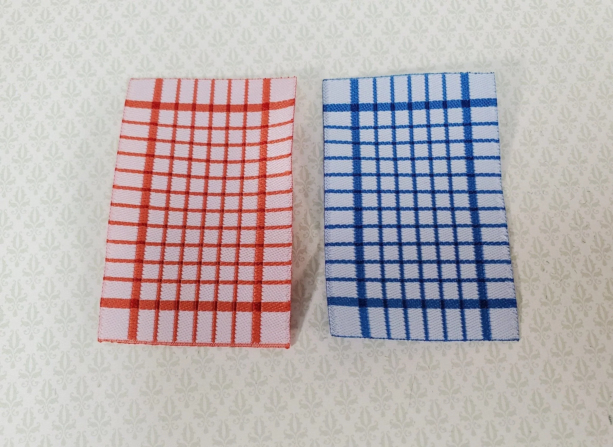Dollhouse Dish or Tea Towels Set of 2 Blue & Red 1:12 Scale Miniature for Kitchen