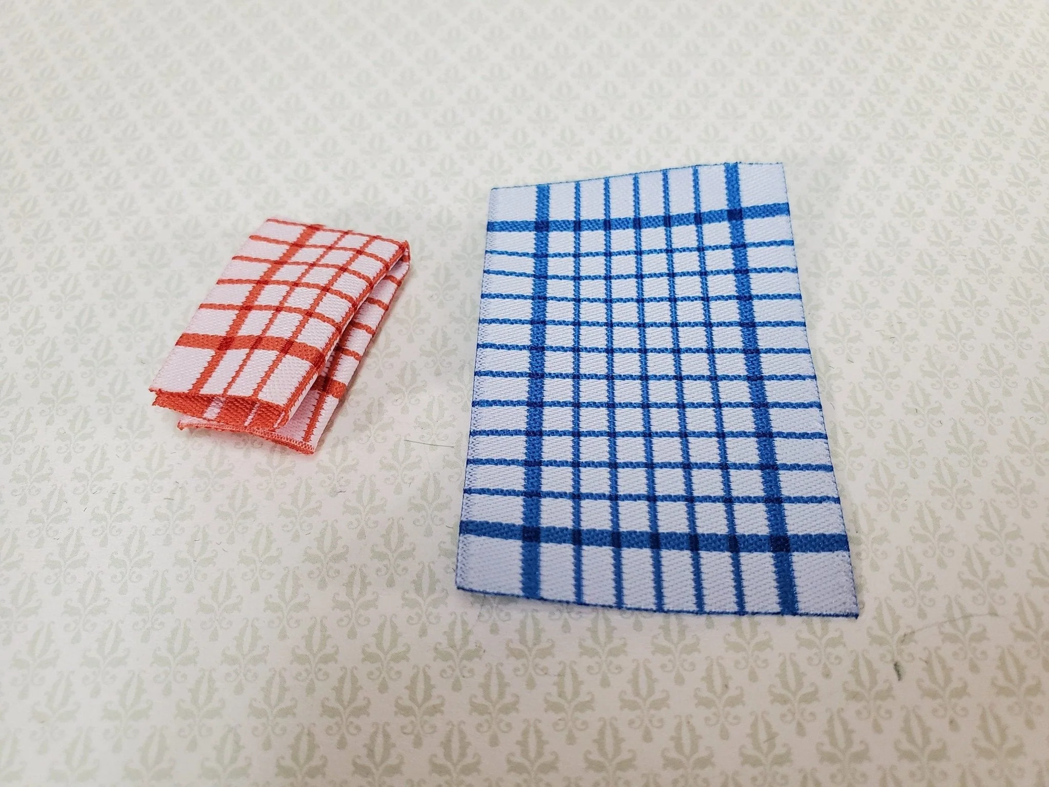 Dollhouse Dish or Tea Towels Set of 2 Blue & Red 1:12 Scale Miniature for Kitchen - Image 2