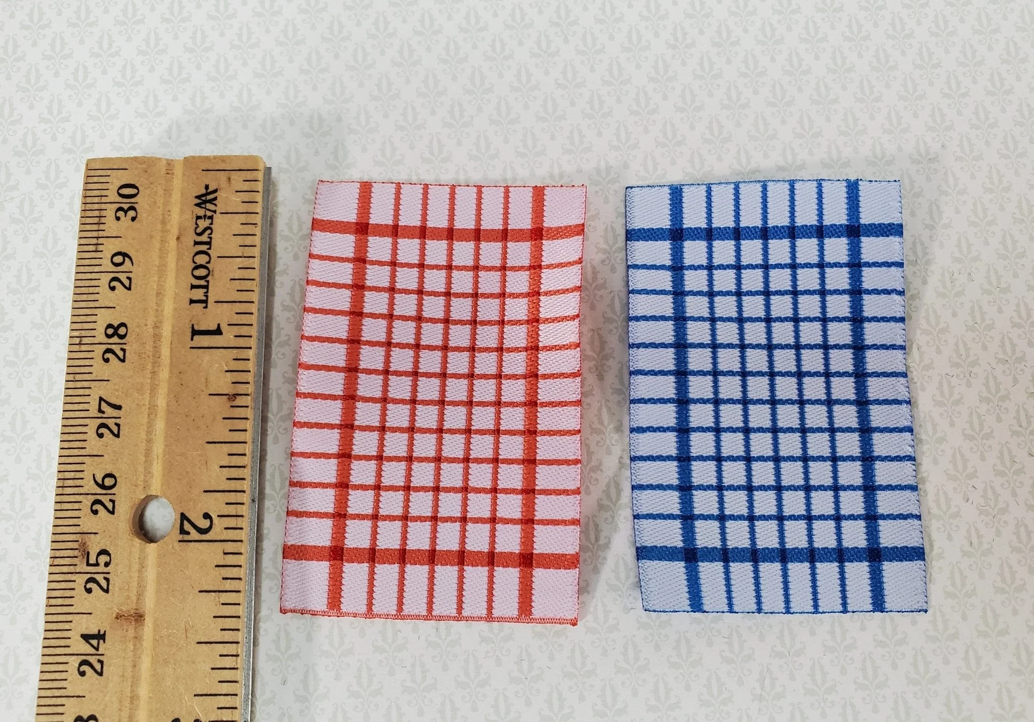 Dollhouse Dish or Tea Towels Set of 2 Blue & Red 1:12 Scale Miniature for Kitchen - Image 3