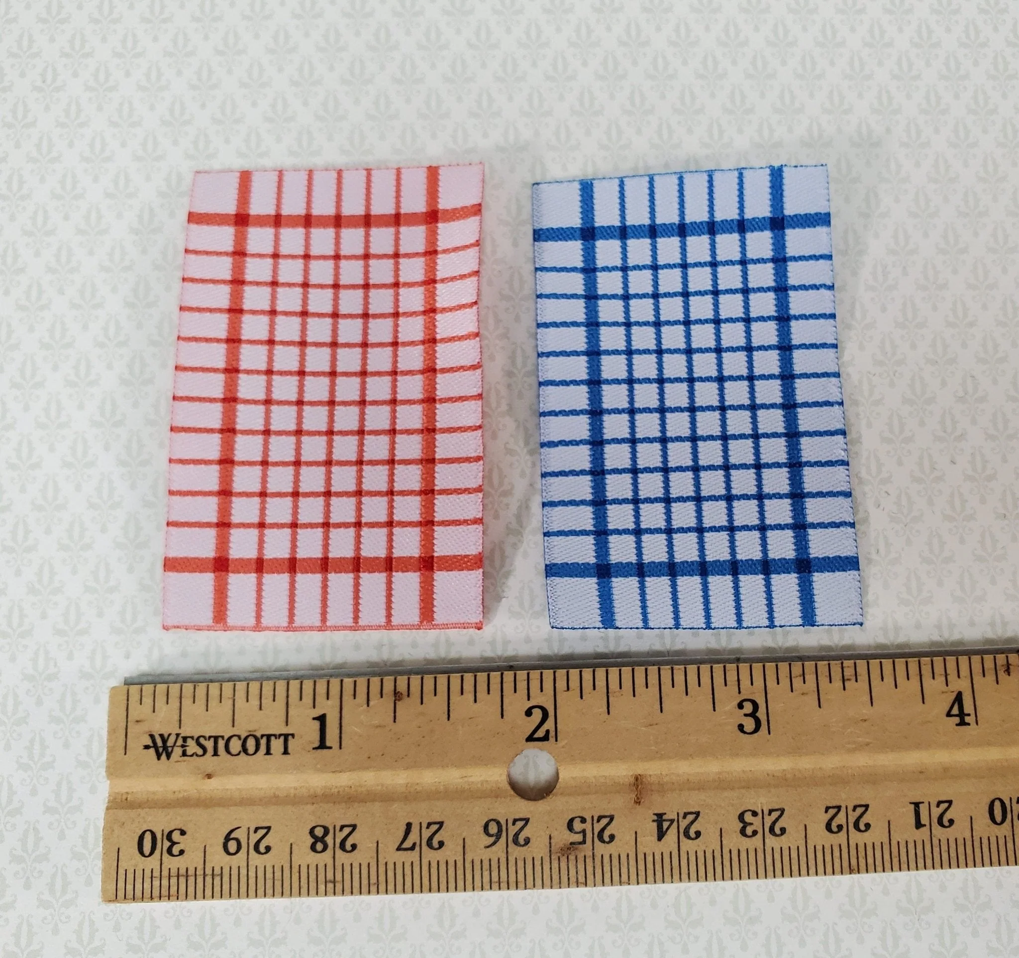 Dollhouse Dish or Tea Towels Set of 2 Blue & Red 1:12 Scale Miniature for Kitchen - Image 4