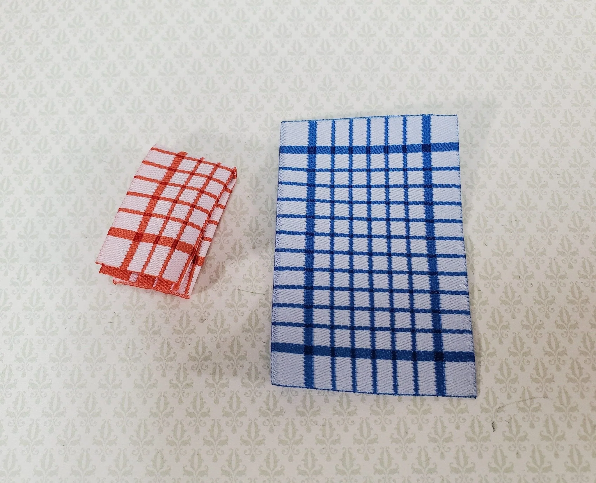 Dollhouse Dish or Tea Towels Set of 2 Blue & Red 1:12 Scale Miniature for Kitchen - Image 5
