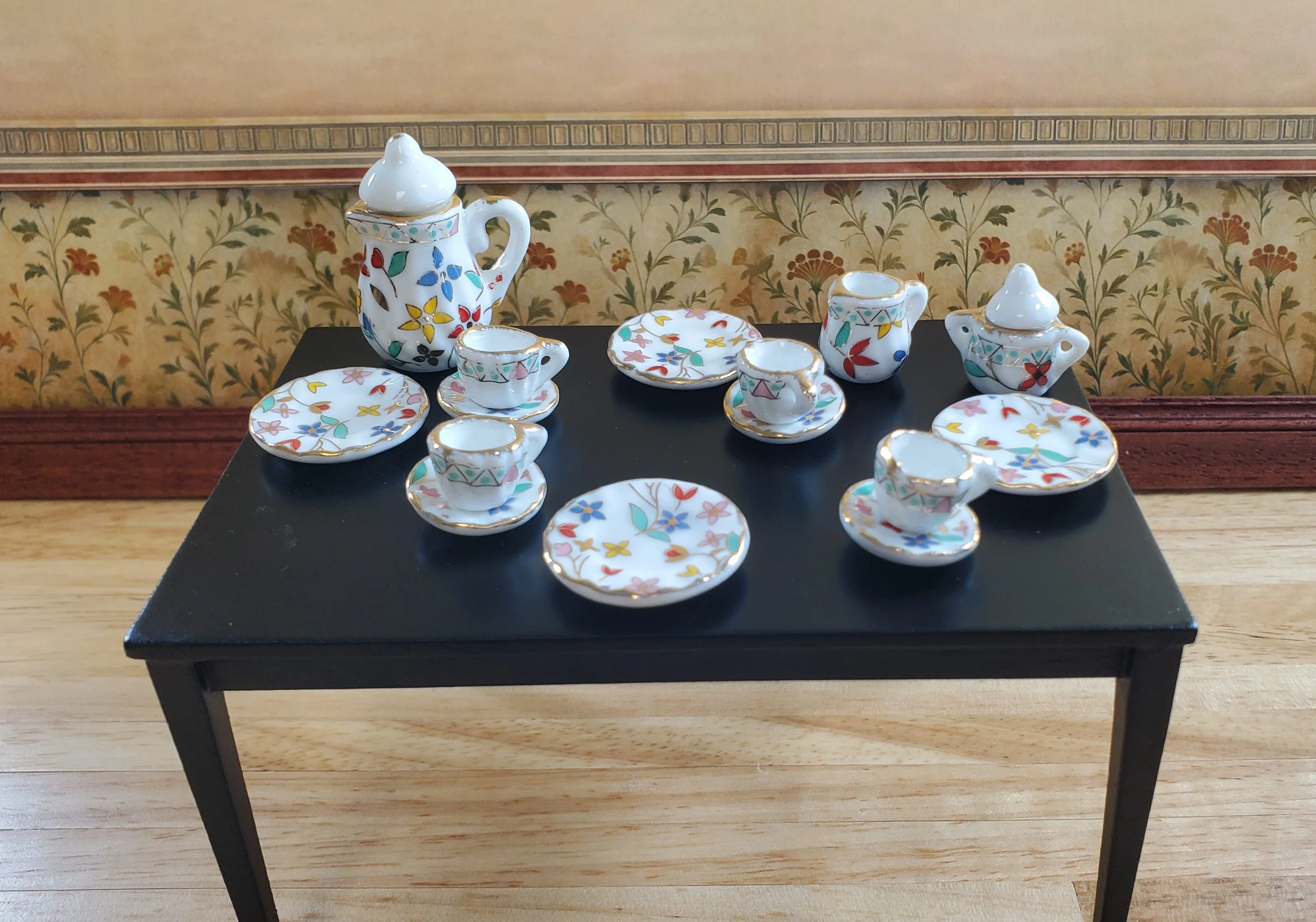 Dollhouse Dishes Plates Coffee Cup Spring Flowers Ceramic 1:12 Scale Miniature - Image 2