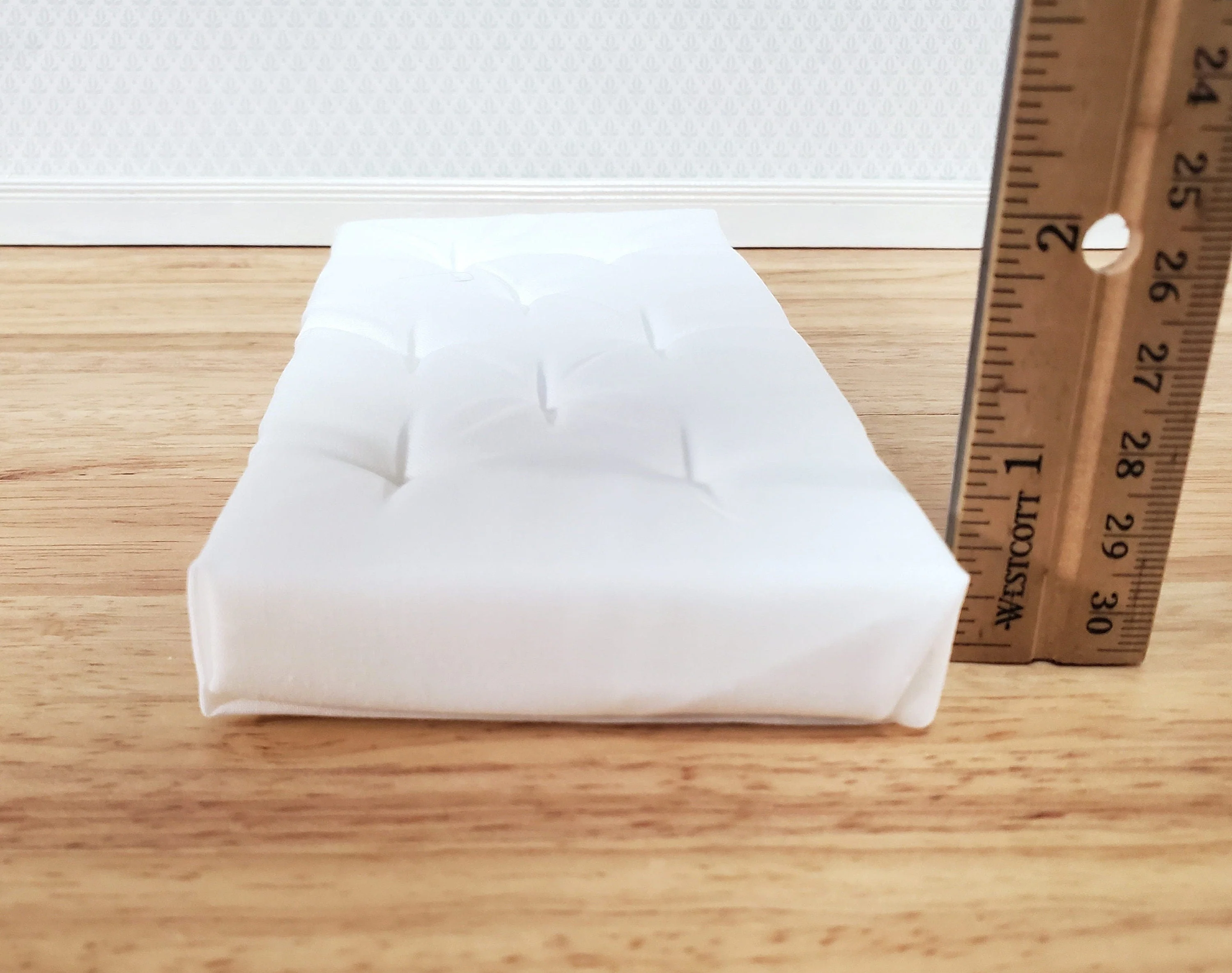 Dollhouse Doll Twin Mattress White Tufted 1:12 Scale Miniature Bedroom 6" Long - Image 5