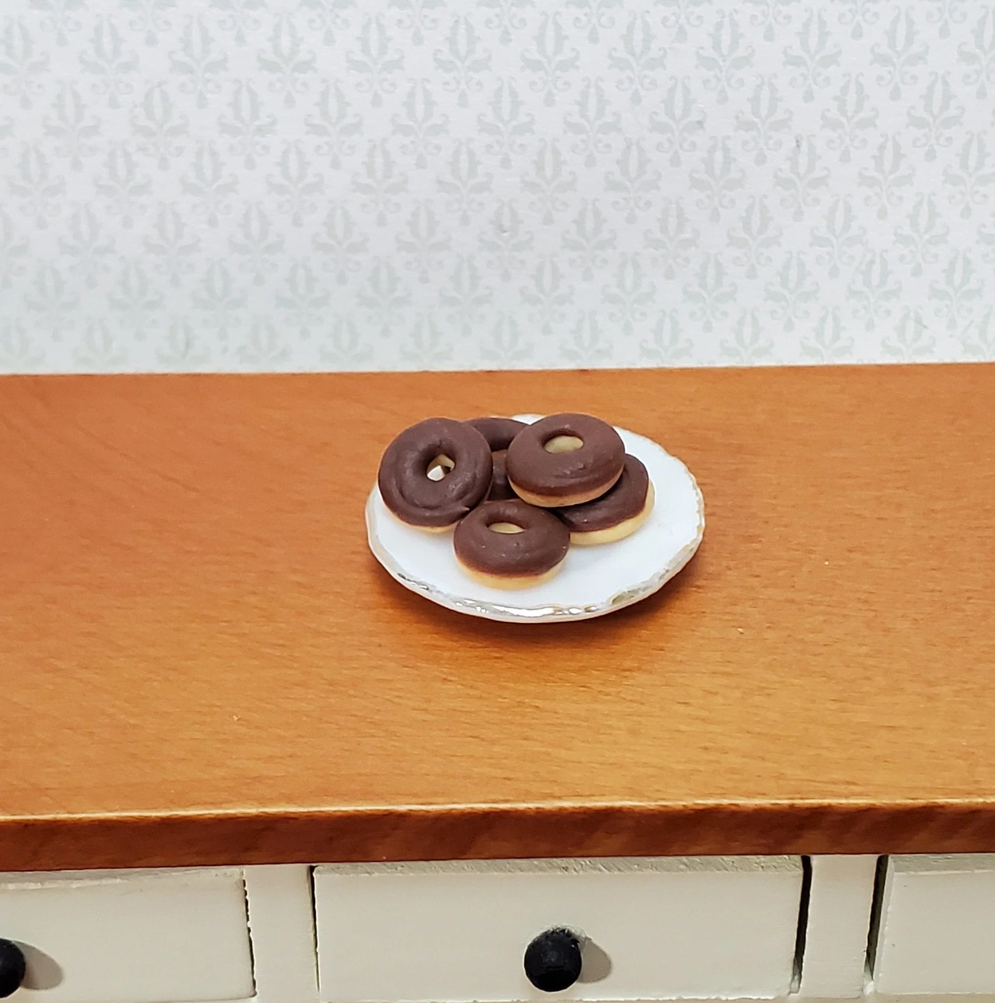 Dollhouse Donuts x5 Chocolate Frosted 1:12 Scale Miniature Food Dessert Bakery - Image 3
