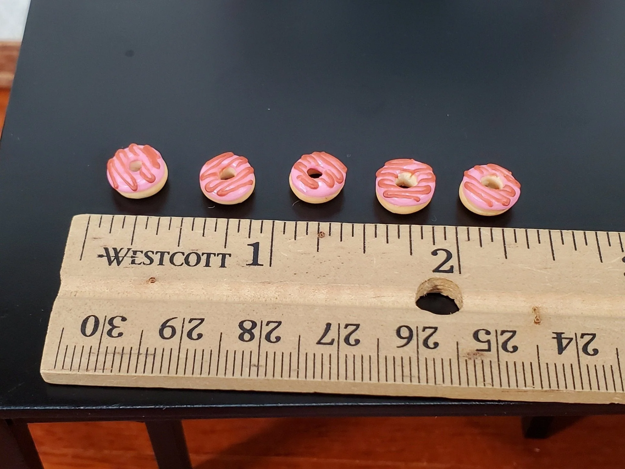 Dollhouse Donuts x5 Pink Frosting 1:12 Scale Miniature Food Dessert Bakery - Image 2